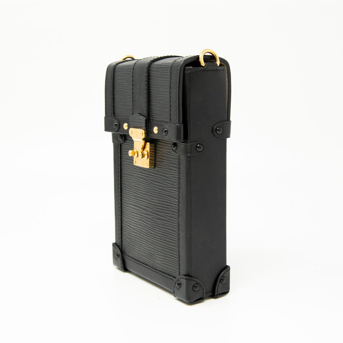 Authentic Louis Vuitton Black Vertical Trunk Pochette Crossbody Bag - Luxury Designer Handbag for Women, Perfect for Evening Events & Travel Accessories