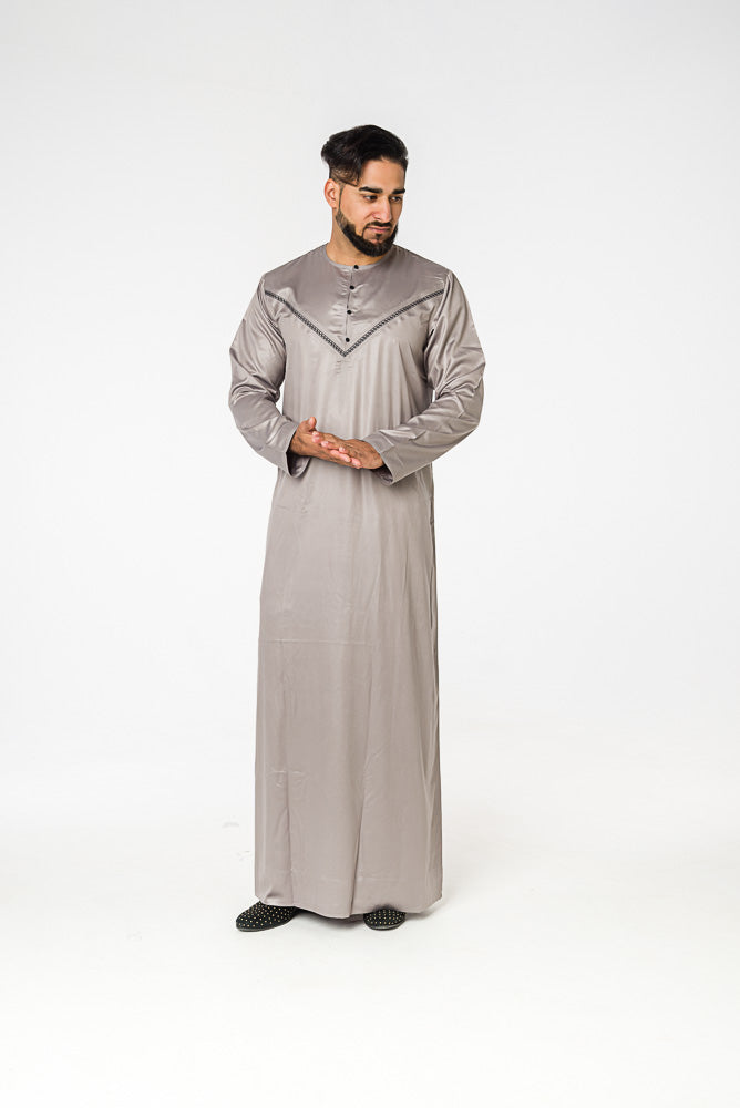 Premium Grey Men's Omani Kandura - Traditional Arabic Thobe for Eid, Weddings & Special Occasions | Lightweight & Comfortable Islamic Clothing