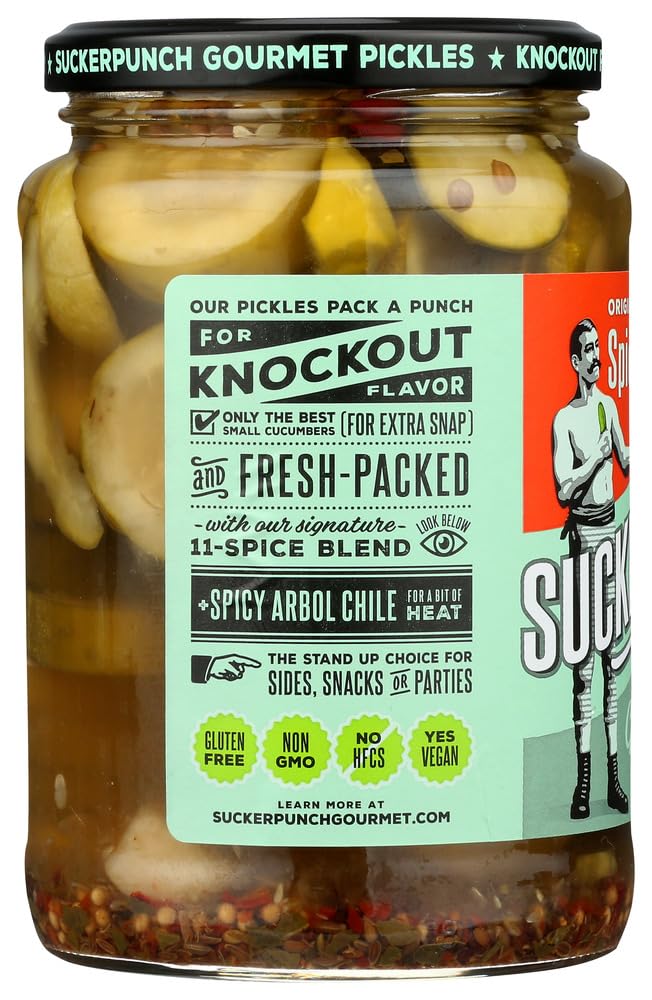 SuckerPunch Spicy Garlic Original Pickles - 24oz (Pack of 12) | Bold & Tangy Flavor | Perfect for Burgers, Sandwiches & Snacking | Great for BBQs, Parties & Gifts