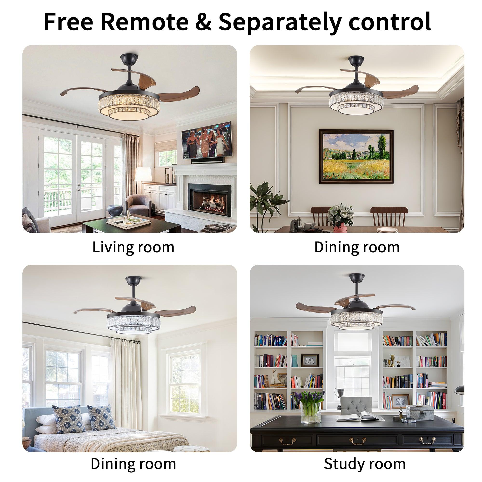 Modern LED Retractable Ceiling Fan with Light & Remote Control - Ultra Quiet Reversible 4-Blade Design for Kitchen, Bedroom, Dining Room & Patio | Energy Efficient Cooling & Stylish Home Decor