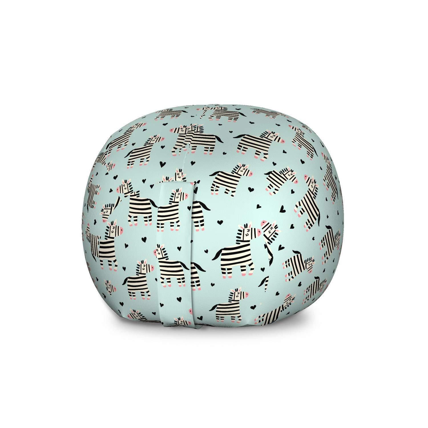 Ambesonne Zebra Print Storage Toy Bag Chair - Large Washable Stuffed Animal Organizer with Savannah Animal & Hearts Pattern in Seafoam Pale Yellow | Kids Room Decor, Playroom Storage, Nursery Organization