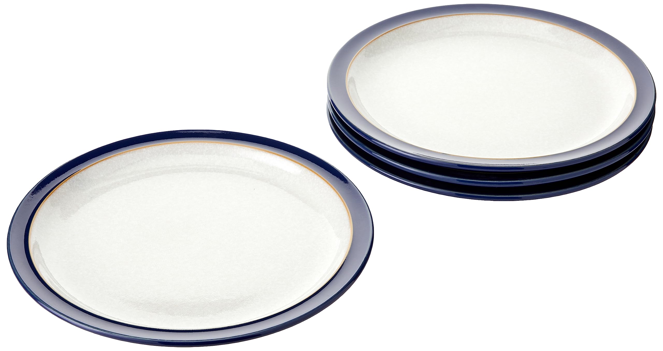 Denby Elements Medium Dark Blue Plates Set of 4 - 22cm Navy Blue & White Ceramic Stoneware - Dishwasher & Microwave Safe - Chip & Crack Resistant Dinnerware - Perfect for Everyday Meals, Dinner Parties & Restaurant Use