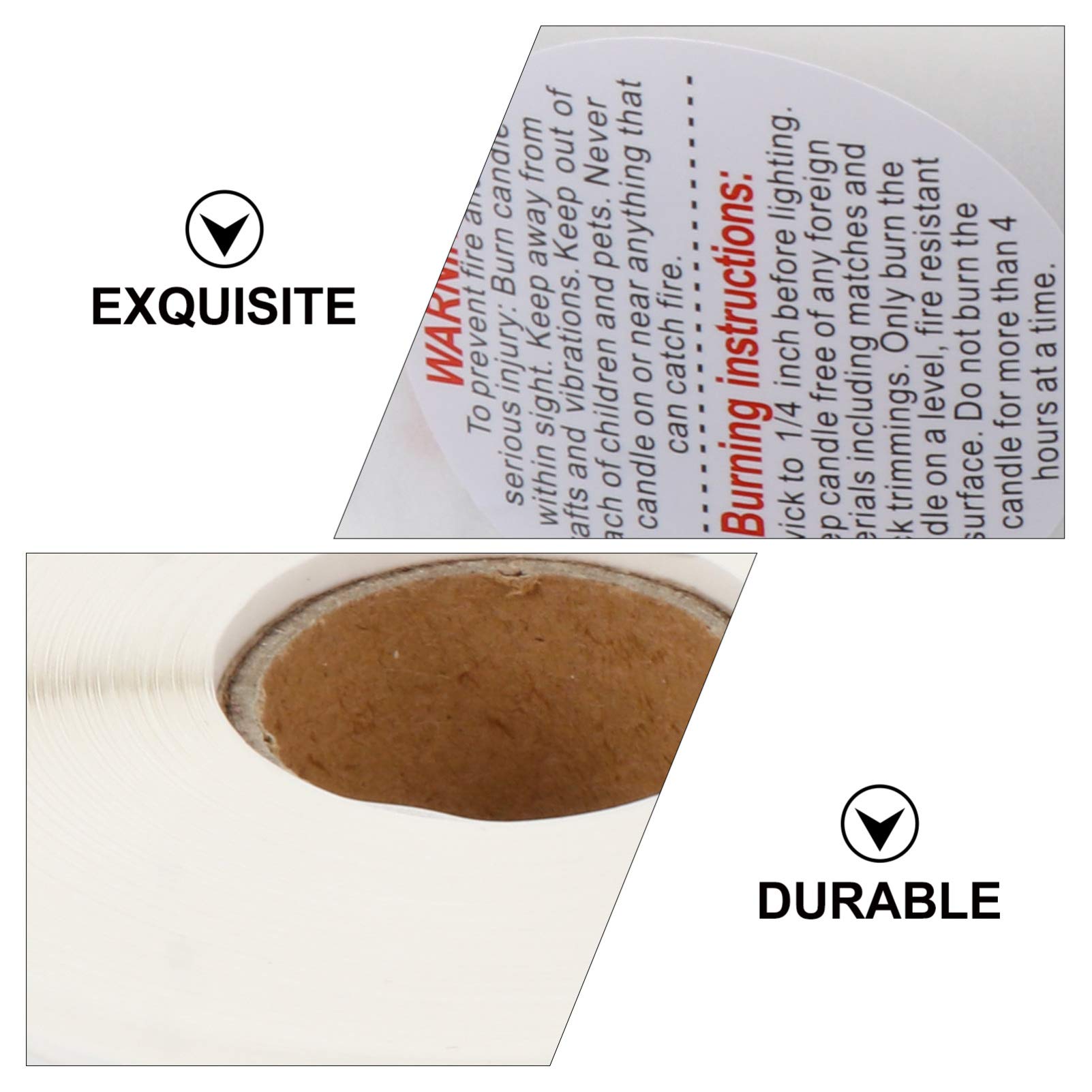 Candle Warning Stickers - Self-Adhesive PVC Round Labels for Candle Jars, Music Boxes & Camera Candles - Burning Instruction Safety Labels - Perfect for DIY Crafts, Wedding Favors & Home Decor