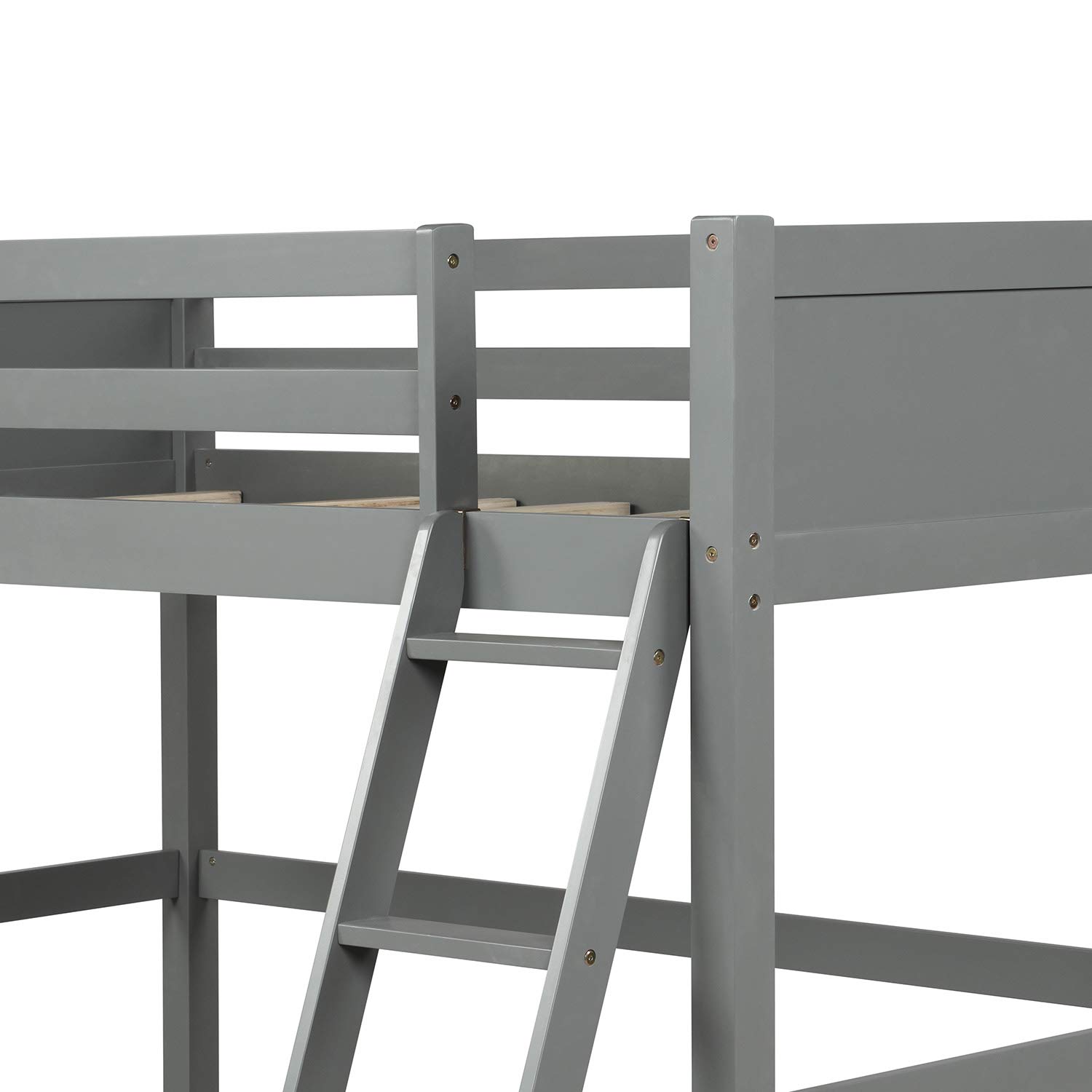Merax Twin Loft Bed with Ladder & Guardrail - Sturdy Wood Frame for Kids & Teens - Space-Saving Gray Twin Size Loft Bed - Perfect for Small Bedrooms, Dorms & Guest Rooms