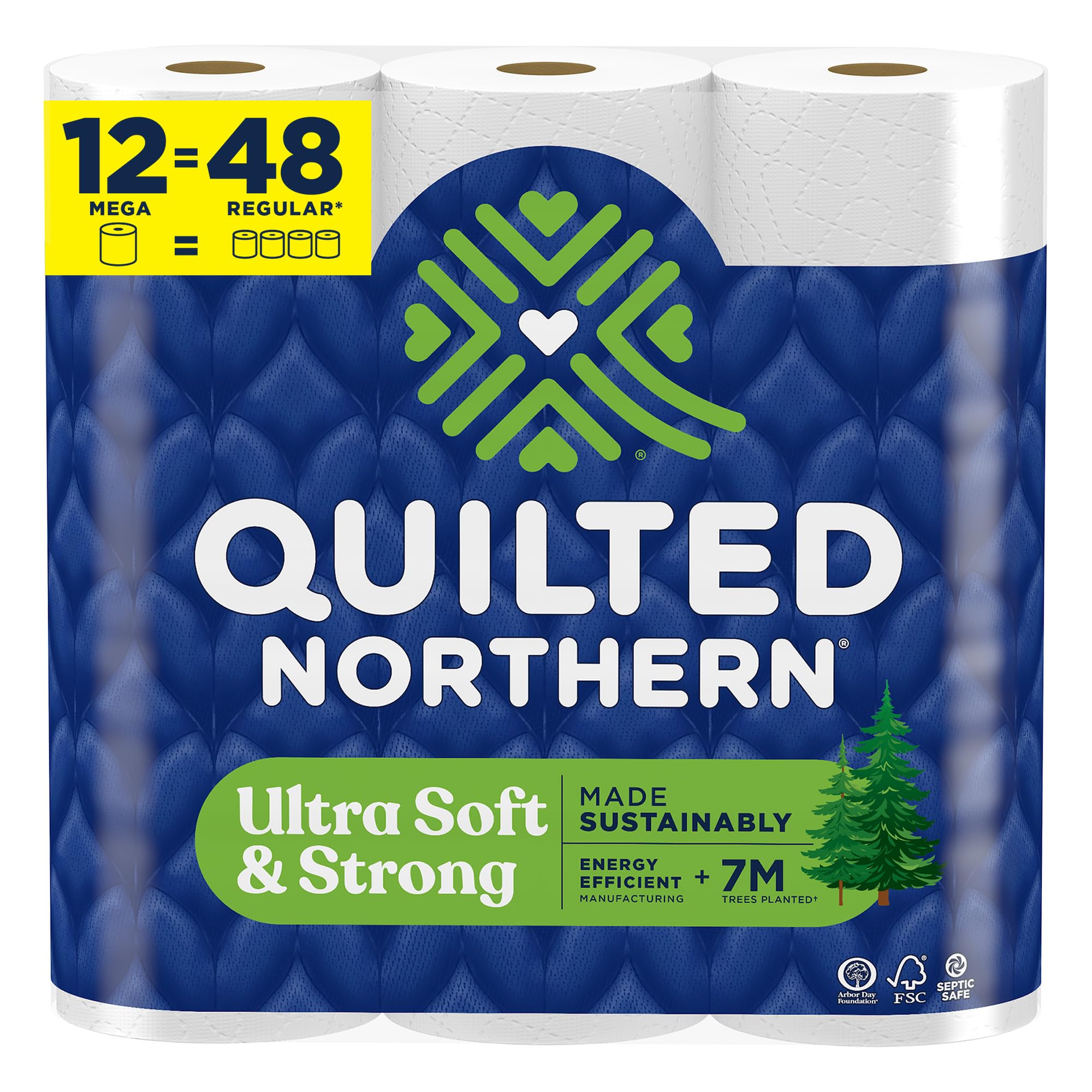 Quilted Northern Ultra Soft & Strong Toilet Paper - 12 Mega Rolls (48 Regular Rolls) | 5X Stronger & Premium Soft Bath Tissue for Gentle Clean | Ideal for Home, Office & RV Use