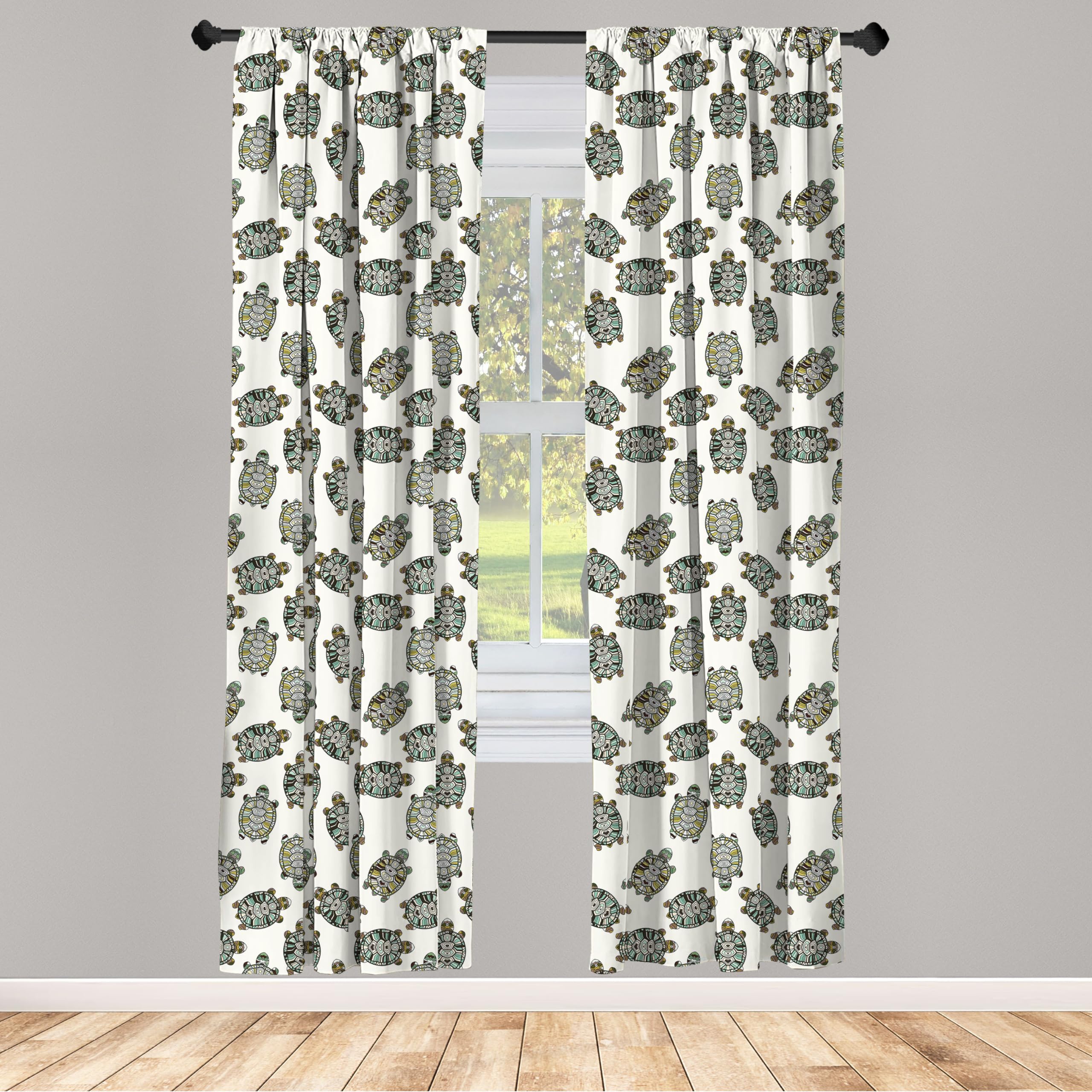 Ambesonne Turtle Window Curtains - Tortoise Pattern with Geometric Designs, Ocean Wildlife Cartoon Print, Lightweight Blackout Drapes 2-Panel Set (28