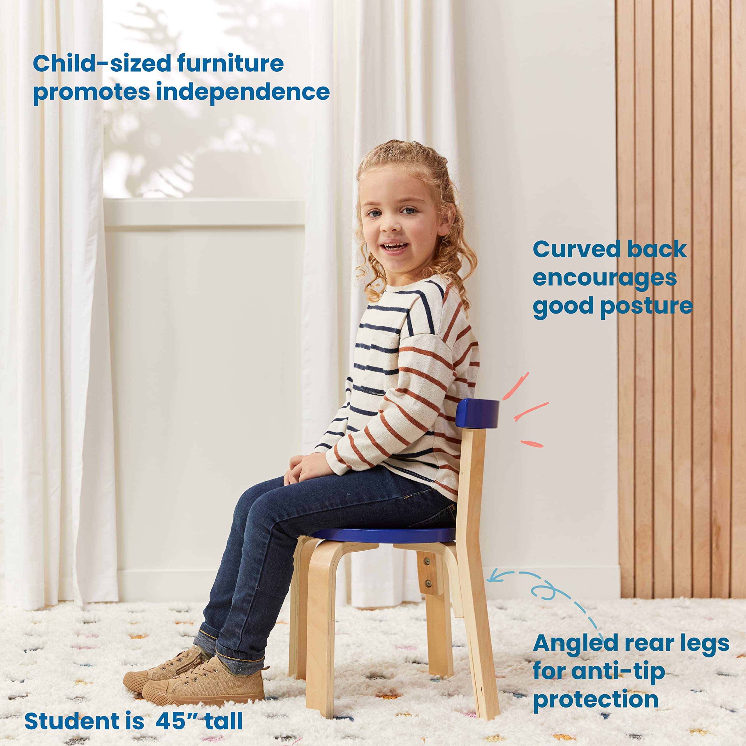 ECR4Kids Bentwood Round Table and Curved Back Chair Set - 5-Piece Kids Furniture for Classroom, Playroom & Daycare - Natural Wood Children's Table & Chairs for Learning & Play Activities
