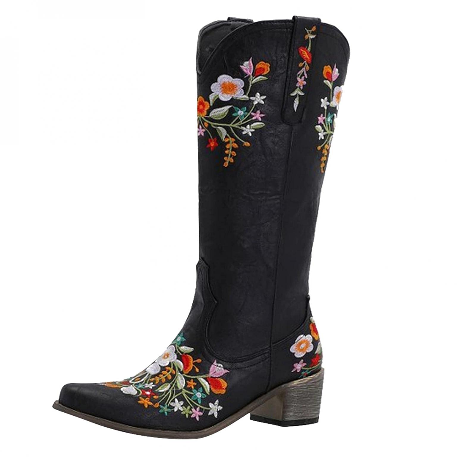 Soyienma Women's Embroidered Cowboy Boots - Western Cowgirl Boots with Pointed Toe & Knee High Design, Slip On Casual Shoes for Country Dancing, Rodeo, and Everyday Western Fashion