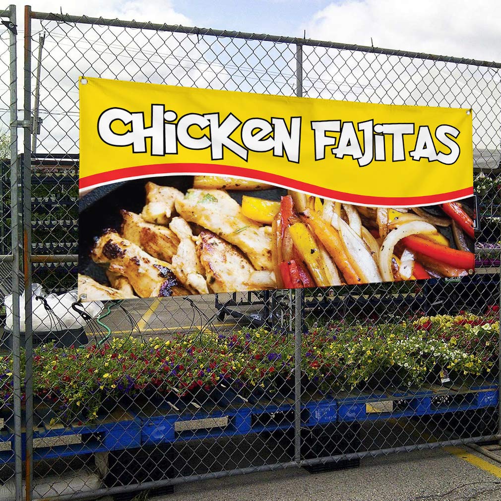 Custom Vinyl Banner - 48x96 Inches Weatherproof Outdoor Sign with 8 Grommets | Restaurant Advertising, Food Promotion & Industrial Yard Signs | Perfect for Chicken Fajita Specials, Business Events & Outdoor Marketing