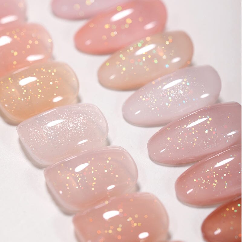 Glitter Nude Pink Jelly Nail Polish - 10ml Gel Nail Art Set (Shades JN51 & JN74) - Perfect for Manicures, Pedicures, and Nail Art Designs