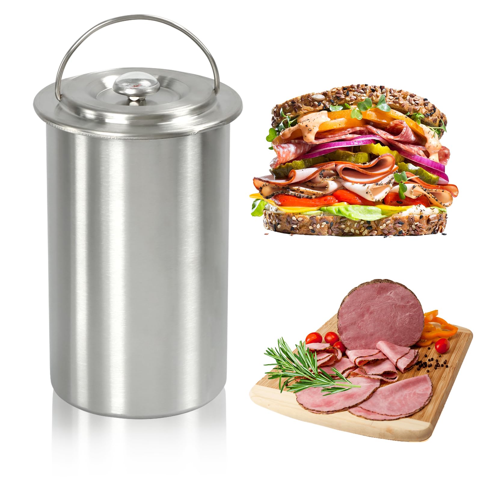 Stainless Steel Ham Maker & Meat Press with Thermometer - Deli Meat Press for Homemade Lunchmeat, Sandwich Meat, and Pressure Cooking | Perfect for Home Kitchens, Delis, and Meal Prep