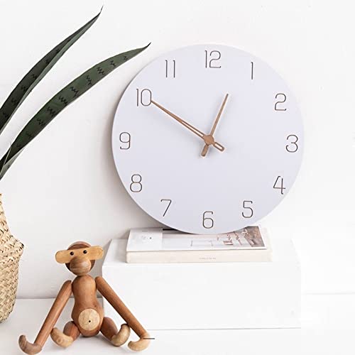 Nordic Wooden Wall Clock - Large Modern Silent Non-Ticking Wall Clock for Home, Bedroom, Kids Room - White Decorative Clock for Living Room & Office Decor