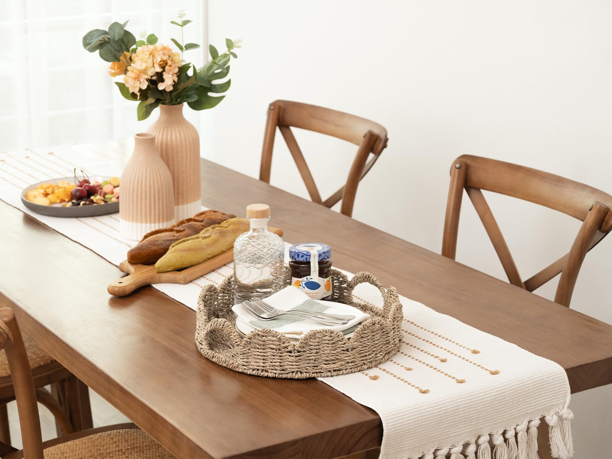 Round Wicker Rattan Serving Tray with Handles - 13