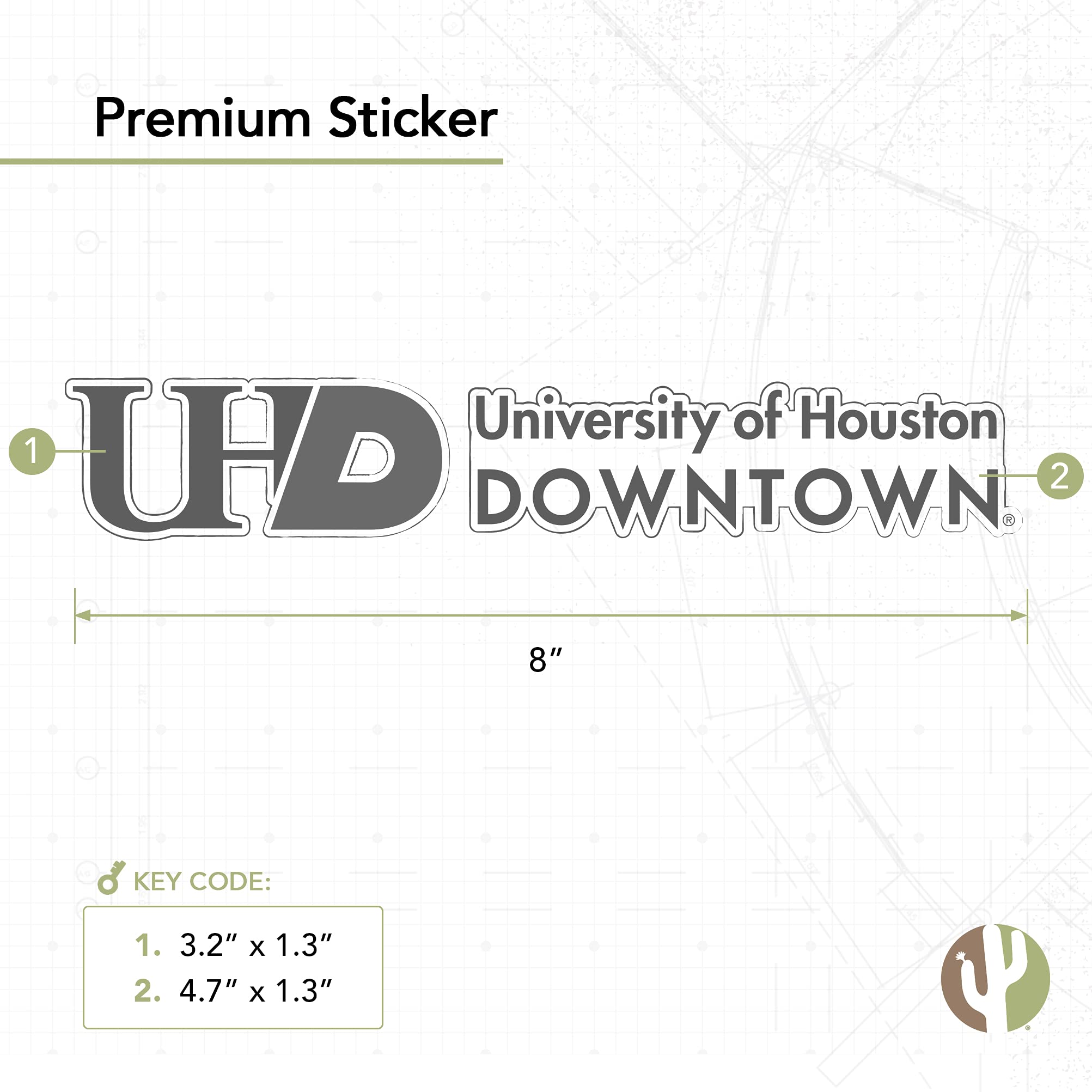 University of Houston Downtown UHD Desert Cactus Logo Vinyl Decal Sticker - 8 Inch Waterproof Decal for Laptop, Water Bottle, Car, Scrapbook - Perfect for College Students, Alumni & Fans