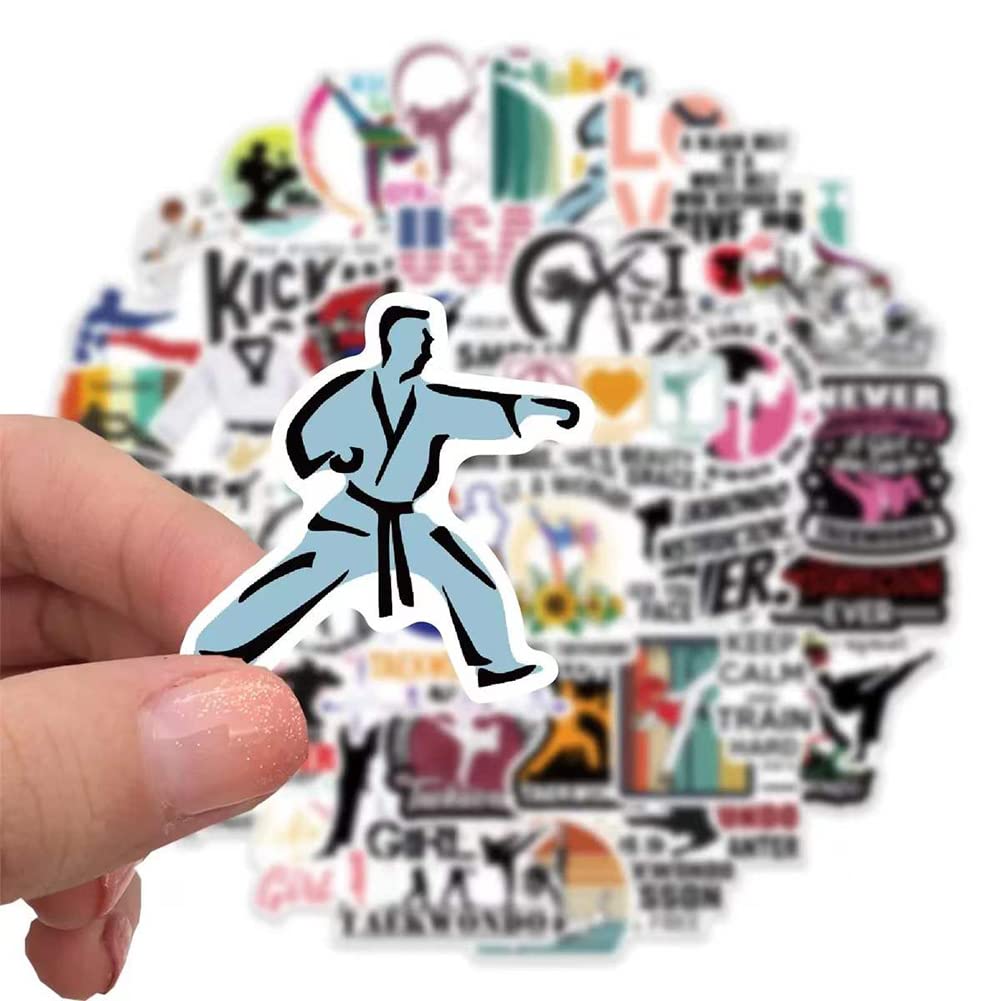 50 Pcs Waterproof Taekwondo Stickers - Martial Arts Vinyl Decals for Water Bottles, Laptop, Luggage, Cup, Phone, Skateboard, Guitar, Helmet & Snowboard - Perfect for Martial Arts Enthusiasts & Sports Gear Customization