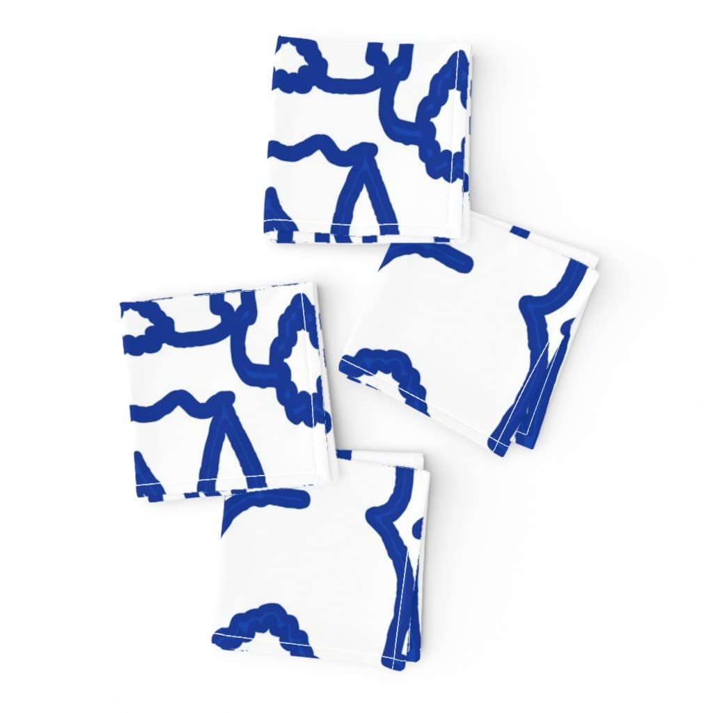 Premium Linen Cotton Canvas Cocktail Napkins Set of 4 - Cobalt Blue Bunny Rabbit Spring Woodland Animal Easter Design - Perfect for Easter Brunch, Spring Parties & Home Decor