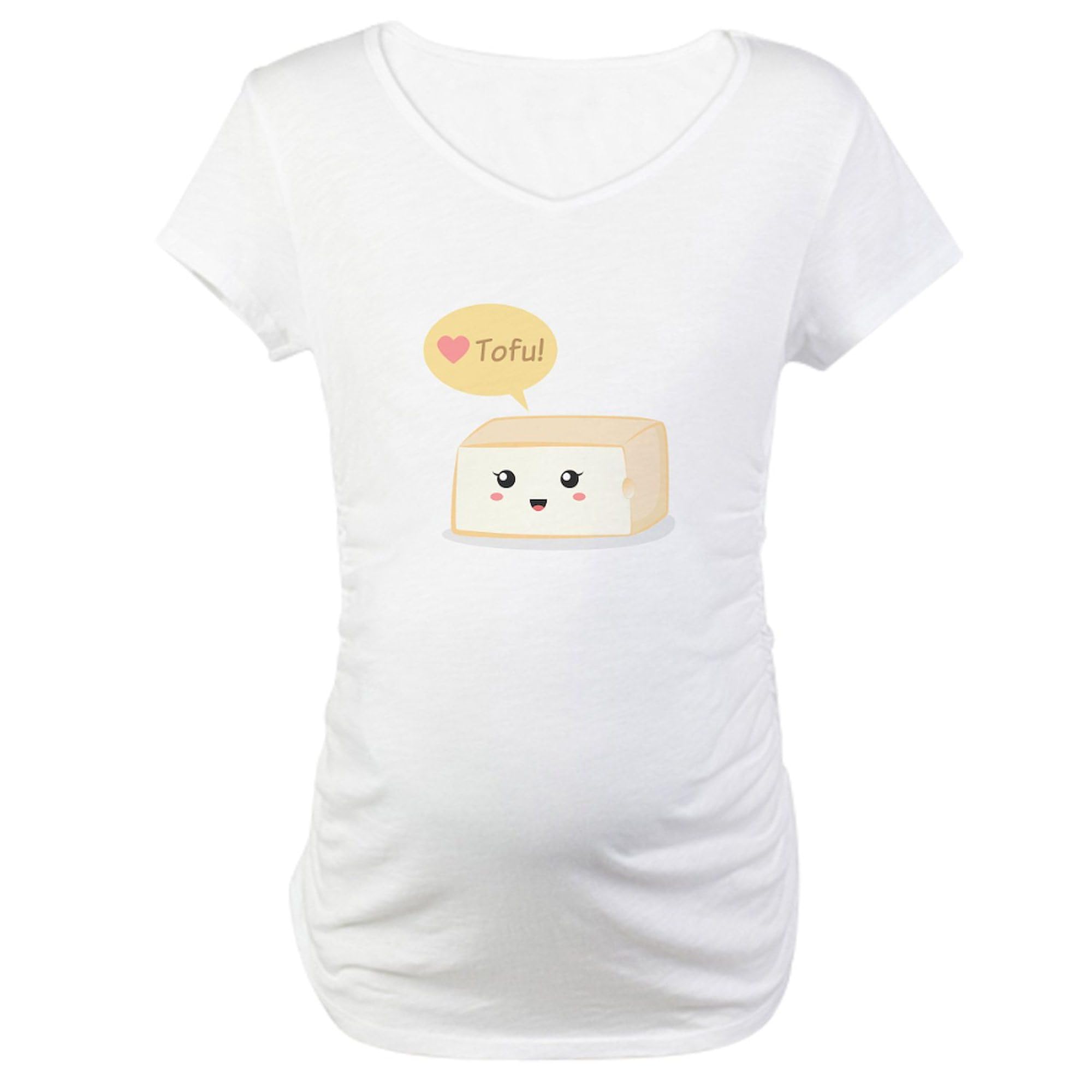 Kawaii Tofu Asking People to Love Tofu Maternity T-Shirt for Women - Soft & Stretchy Ruched Side Pregnancy Tee - Perfect for Casual Wear, Baby Showers & Maternity Photos