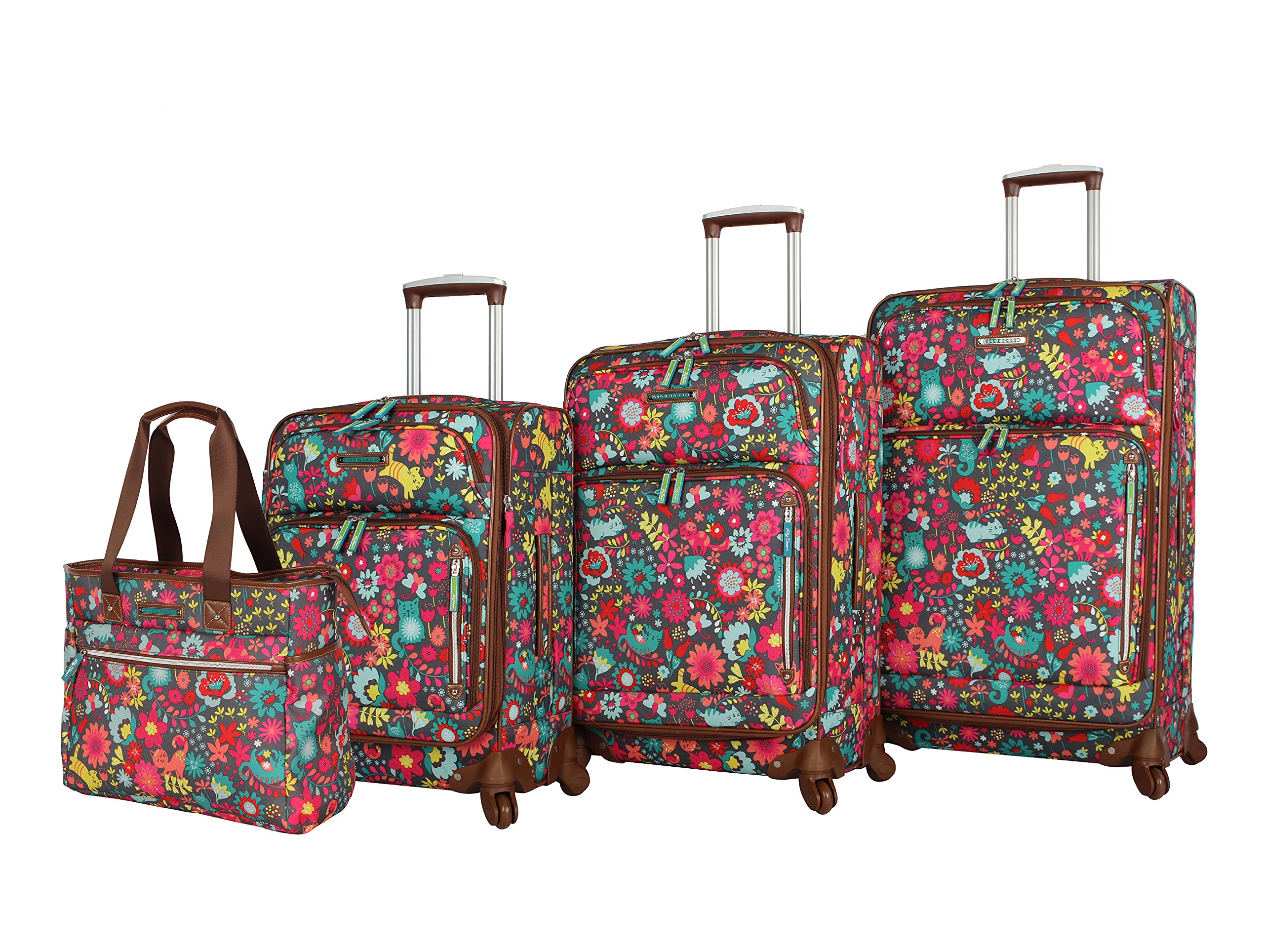 Lily Bloom 4-Piece Luggage Set with Spinner Wheels for Women - Playful Garden Design | Lightweight Suitcases for Travel, Vacation & Business Trips