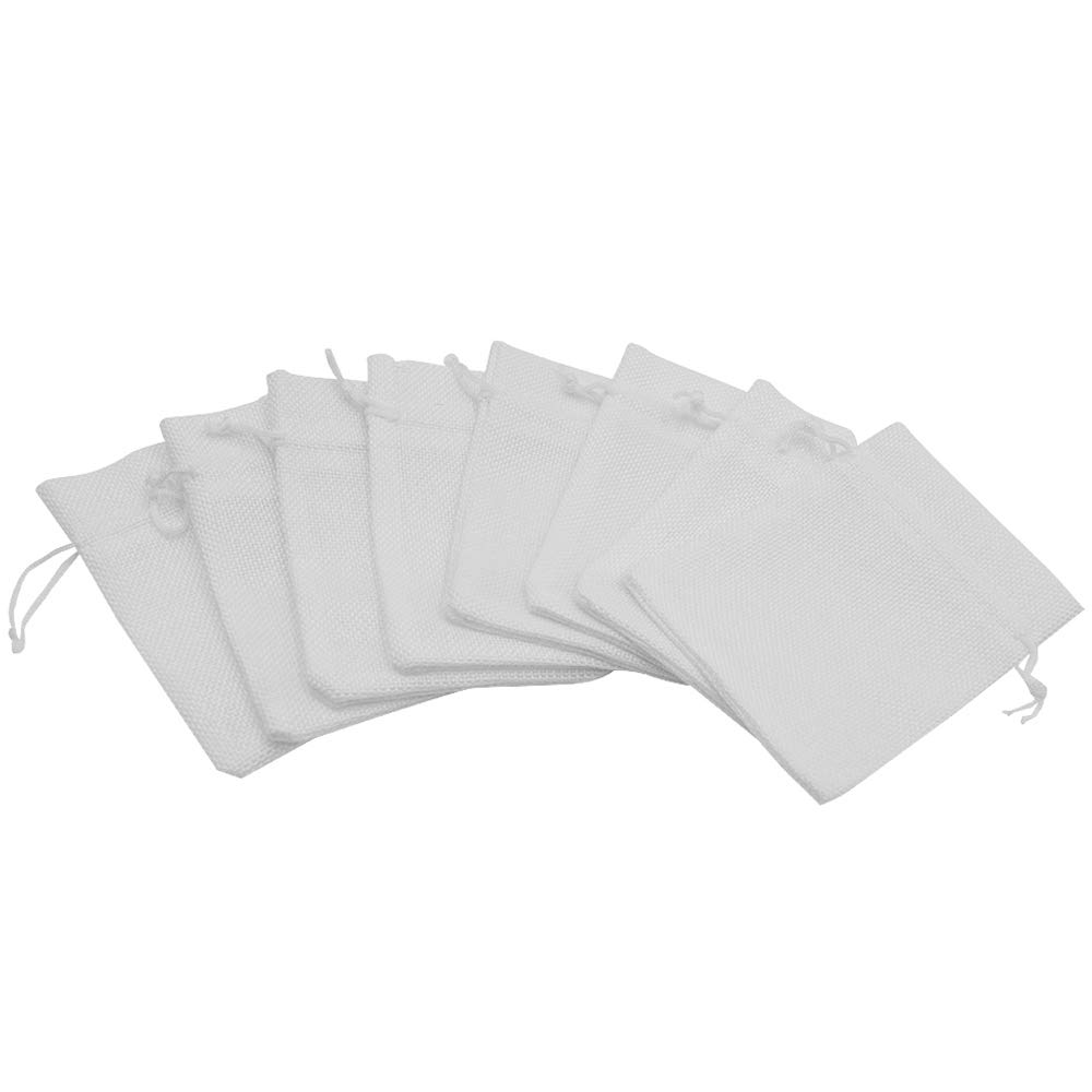 50Pcs White Burlap Drawstring Bags 5.9
