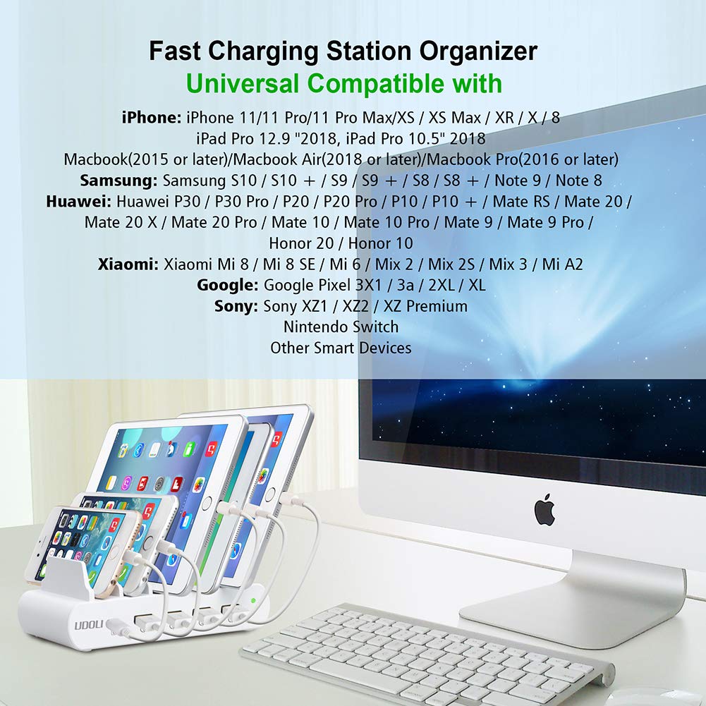 110W 5-Port USB-C Fast Charging Station - Multi-Device Charger for MacBook Pro/Air, iPad, iPhone & Android Phones/Tablets - Compact 100W Desktop Stand Organizer (White) | Perfect for Home, Office & Travel Charging Needs