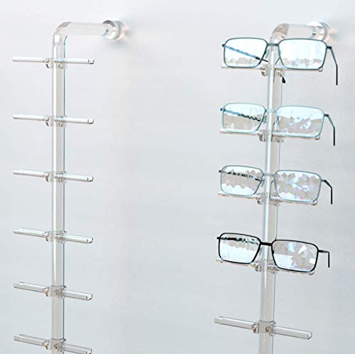 DWY-FL: 36-Inch Acrylic Wall Mount Eyeglass & Sunglasses Display Stand with 10 Flat Clips - Optical Store Organizer for Retail, Boutique & Home Use