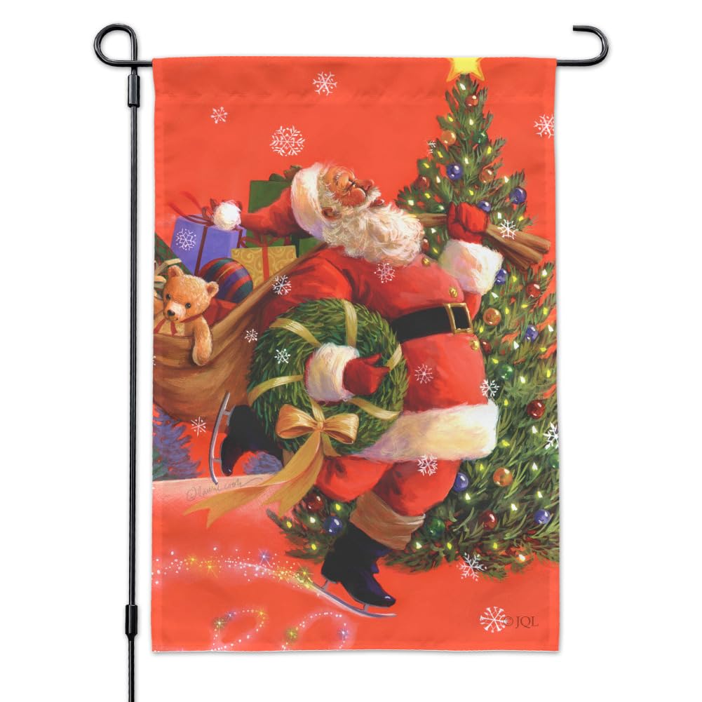 Santa Skating Christmas Holiday Decorative Flag for Tree Garden and Yard - Perfect for Outdoor Holiday Decorations and Festive Seasonal Displays