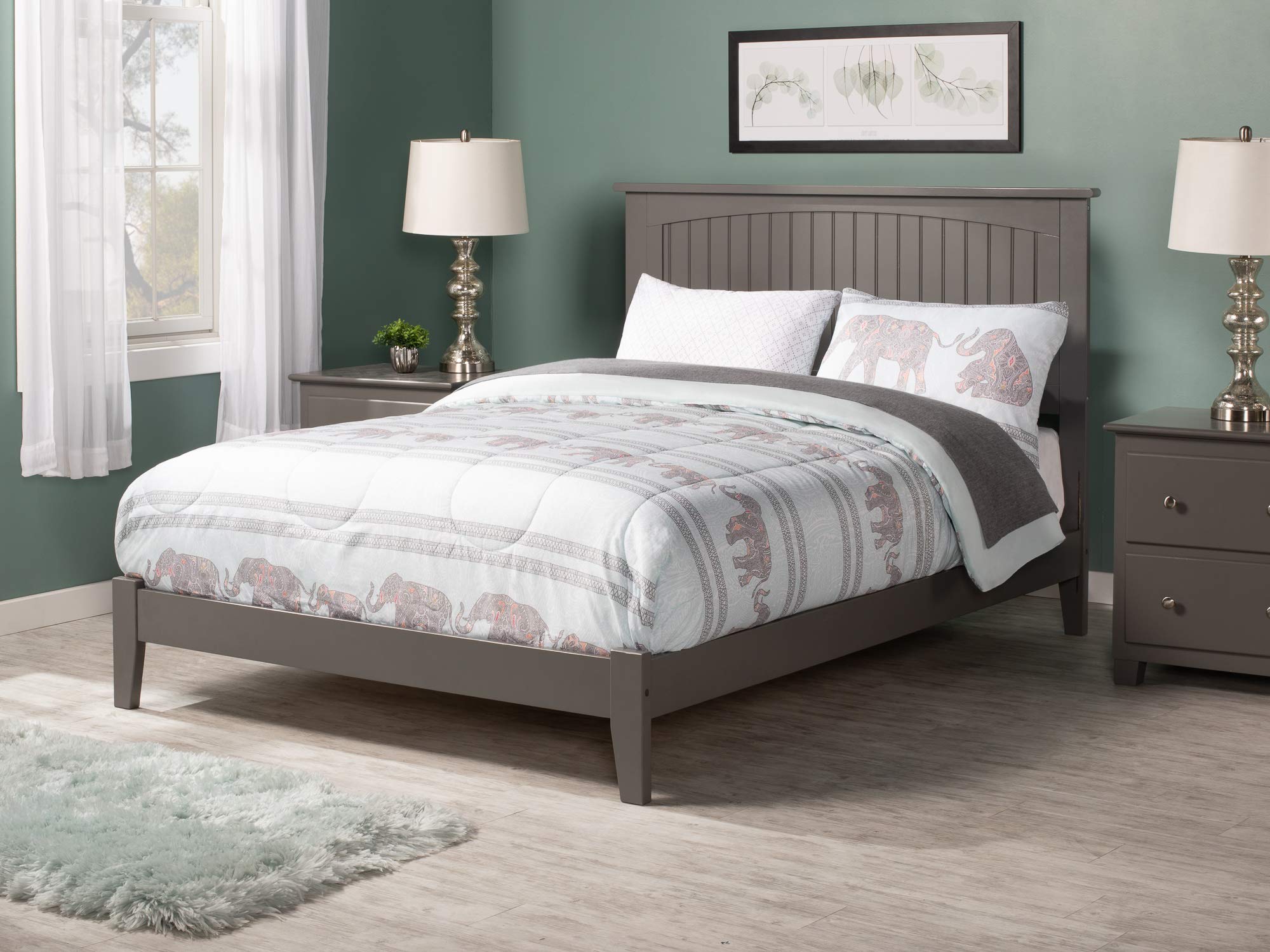 AFI Nantucket Full Size Bed Frame with USB Charging Ports, Grey - Sturdy Foundation for Bedrooms, Guest Rooms & Dormitories