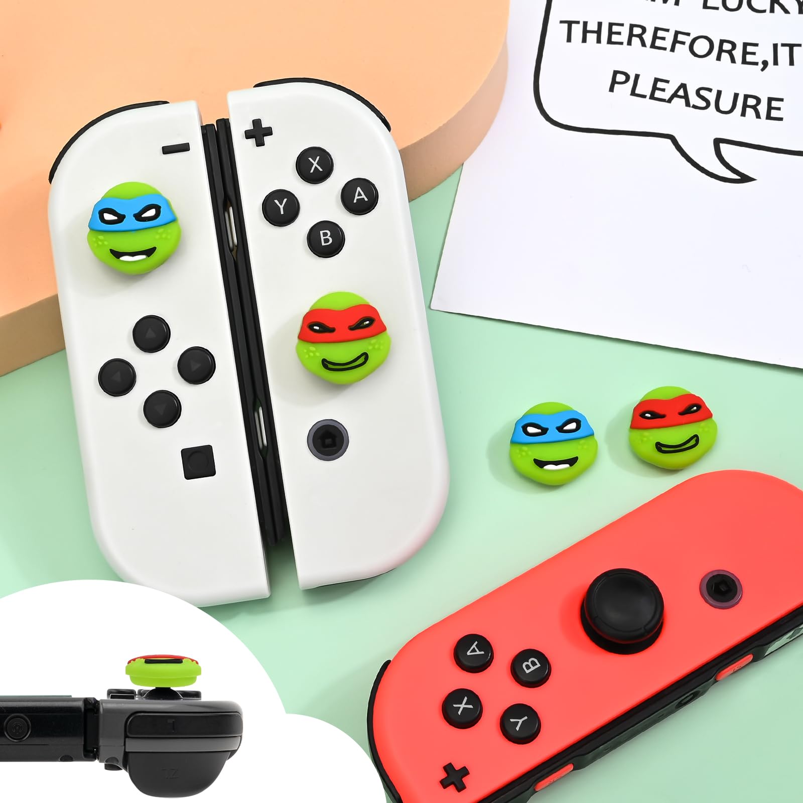 DLseego Soft Silicone Joycon Thumb Grips for Nintendo Switch/Switch Lite/Switch OLED - Anti-Slip Protective Controller Caps (4PCS, Green Turtles Design) - Perfect for Gaming Comfort & Enhanced Grip During Long Play Sessions