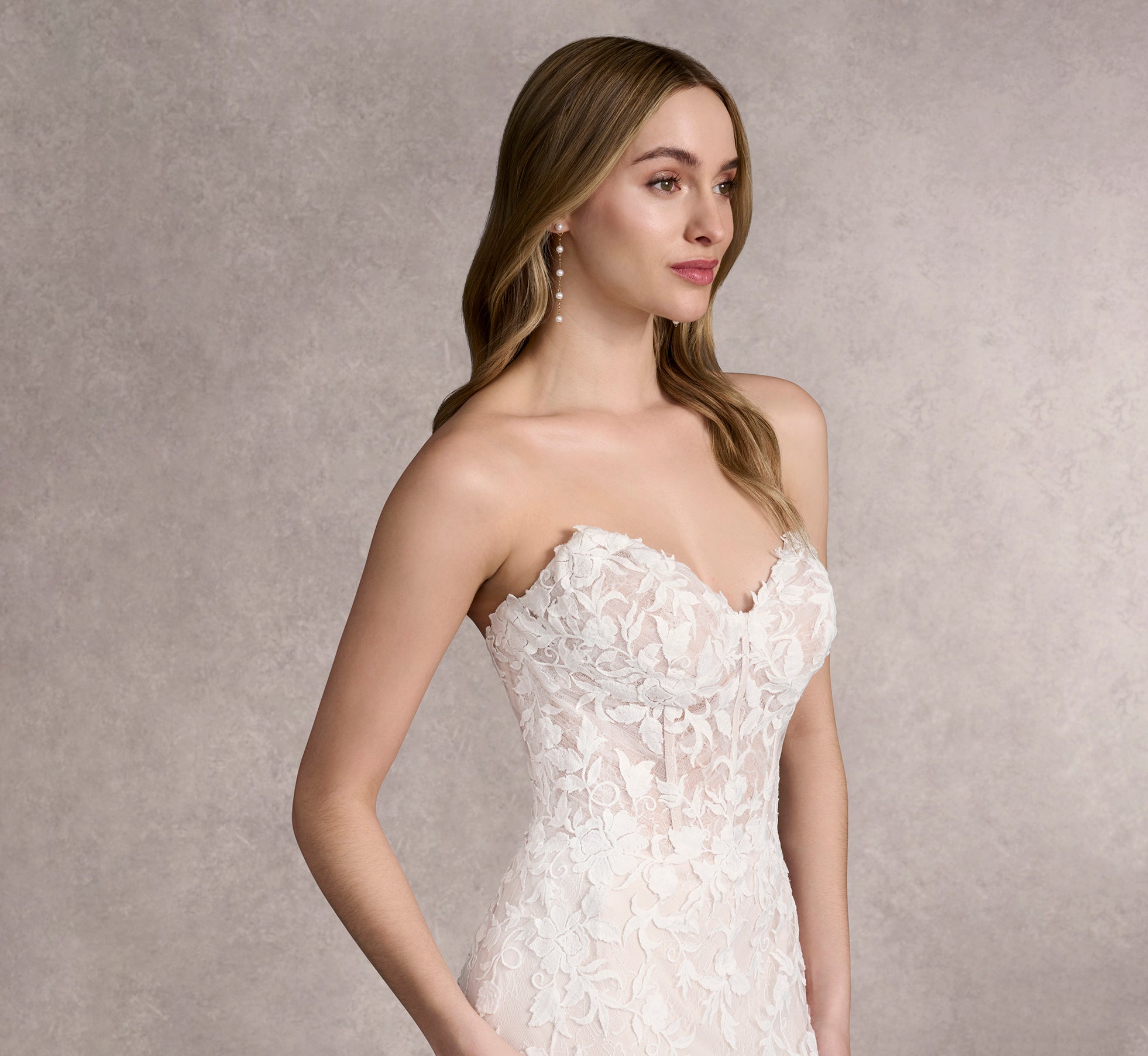 Elegant Allover Lace and Tulle Gown with Detachable Sleeves - Ivory/Almond/Nude | Perfect for Weddings, Prom, and Formal Events