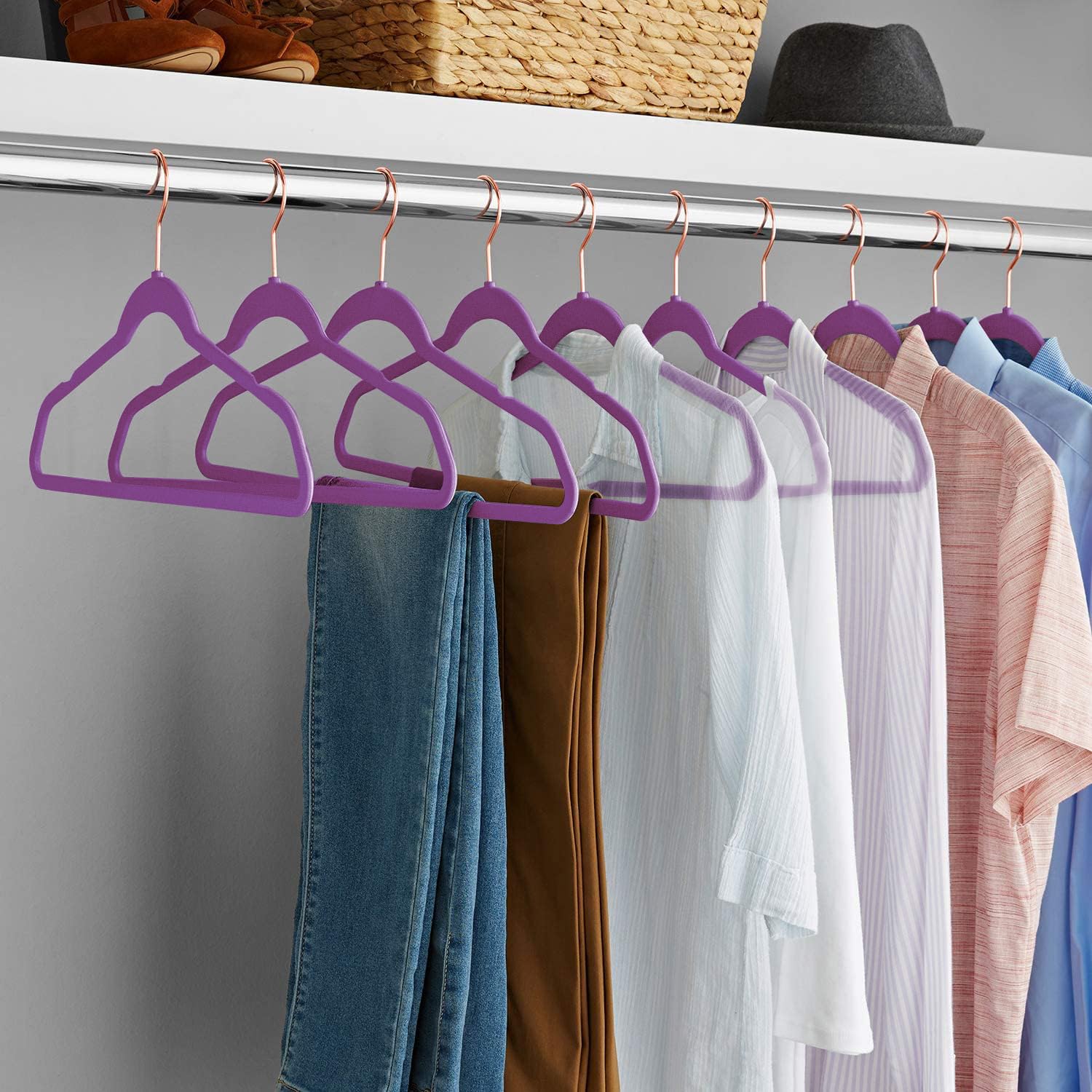 VECELO Premium Velvet Clothes Hangers - Heavy Duty Suit Hangers (100 Pack) - Non-Slip Space Saving Hangers with 12 Finger Clips & 2 Tie Racks - Ideal for Men's & Women's Wardrobe Organization - Dark Purple - Perfect for Closet, Laundry Room & Retail Stores