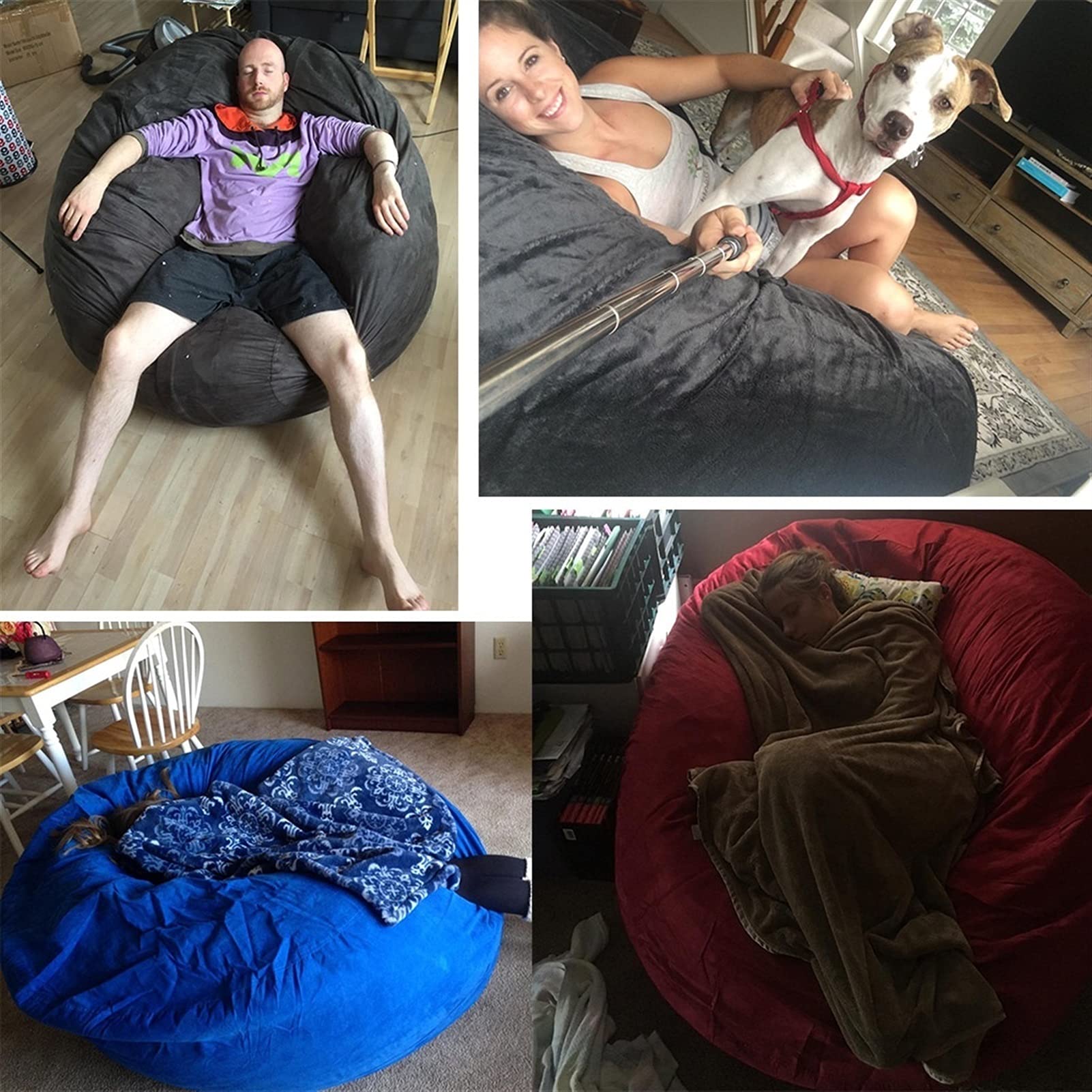 7ft XXL Giant Fluffy Faux Fur Bean Bag Chair Cover - Washable Soft Jumbo Sack Chair for Dorm, Living Room & Bedroom (Only Cover, No Filler) - Perfect for Movie Nights, Gaming & Relaxation (Black)