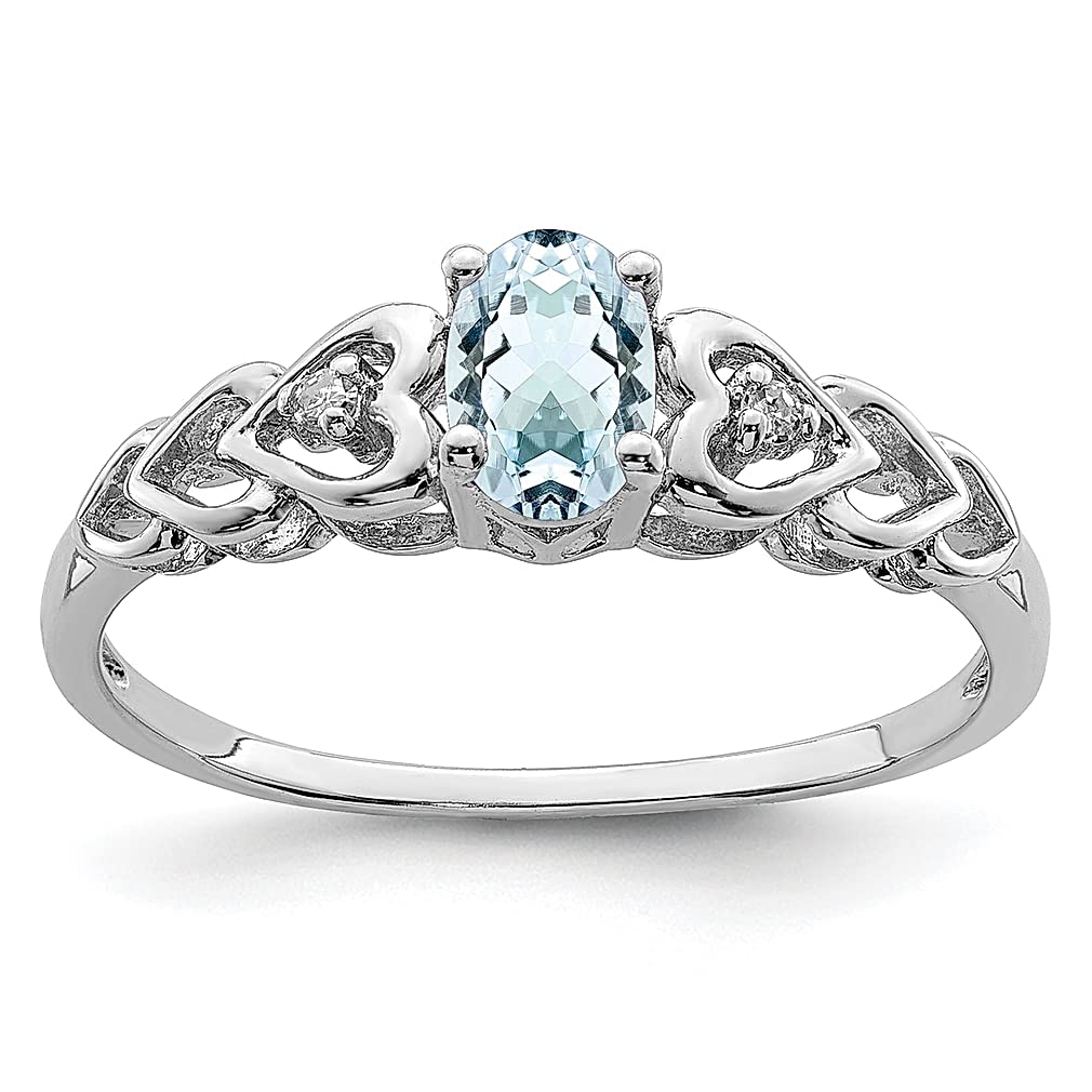 925 Sterling Silver Blue Aquamarine Diamond Band Ring - March Birthstone Jewelry for Women | Elegant Stackable Ring for Everyday Wear, Anniversary & Birthday Gifts for Her