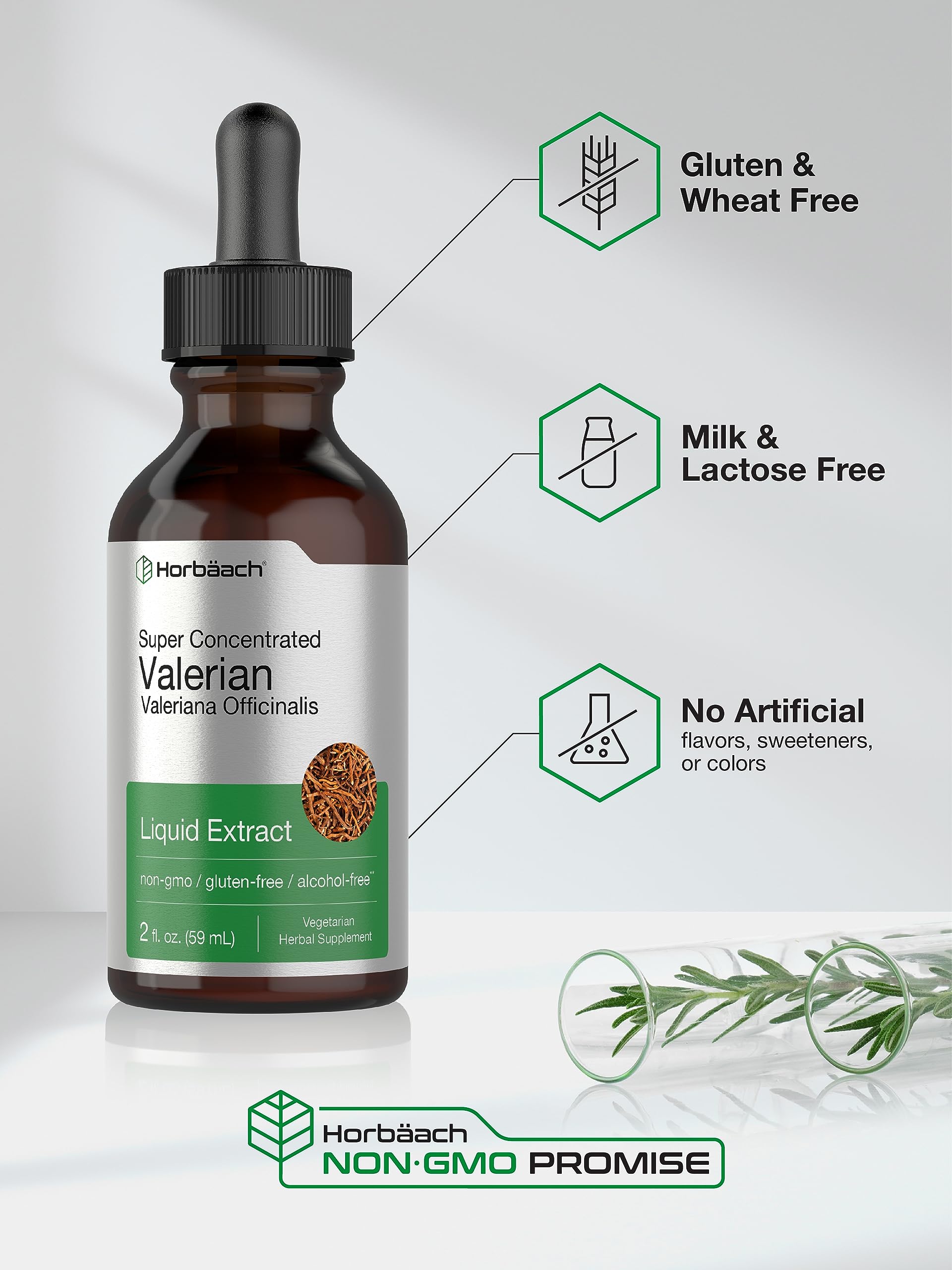 Horbäach Valerian Root Extract Drops - Alcohol Free, Super Concentrated Liquid Supplement (2 fl oz) | Vegetarian, Non-GMO, Gluten Free | Promotes Relaxation & Better Sleep
