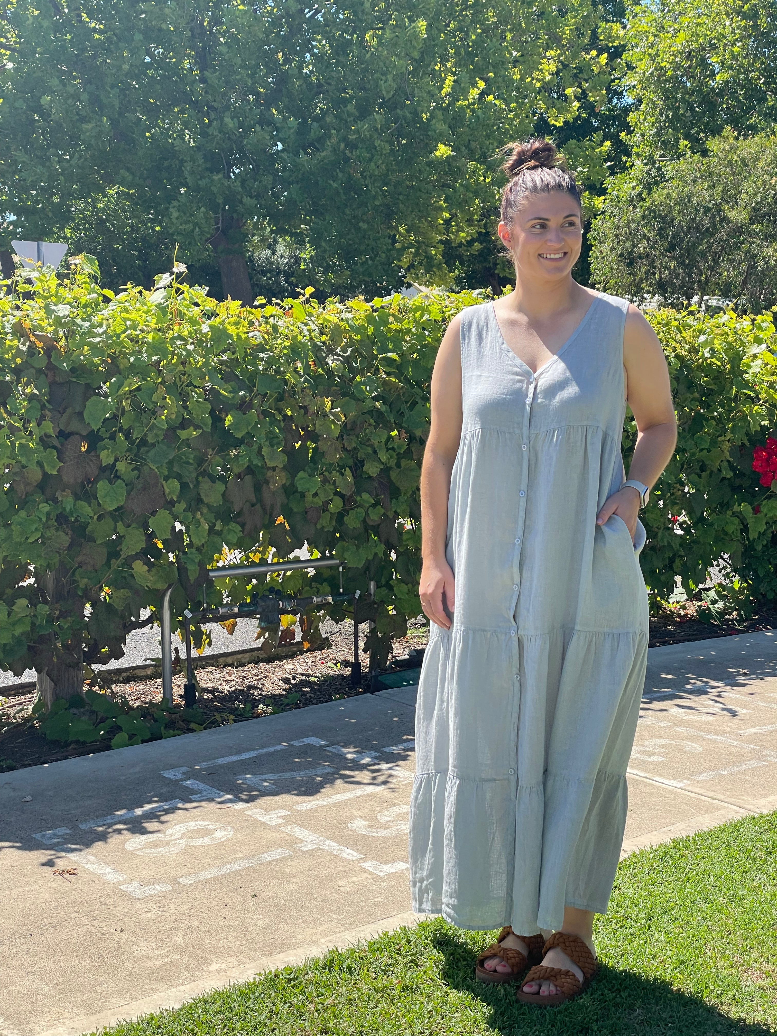 Fleur Tiered Linen Dress for Women - Summer Boho Maxi Dress with Flowy Tiered Skirt - Perfect for Beach Vacation, Wedding Guest & Casual Outings