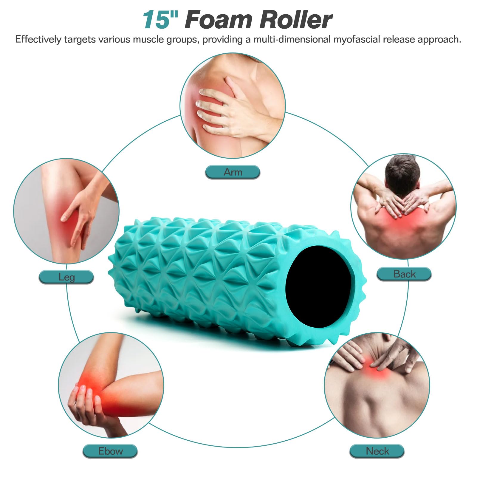 5 in 1 Foam Roller Set - Trigger Point Foam Back Roller, Muscle Roller Stick, Massage Ball & Stretching Band for Deep Tissue Massage, Pilates, Yoga & Fitness | Relieve Muscle Pain, Improve Flexibility & Recovery for Athletes, Gym & Home Workouts