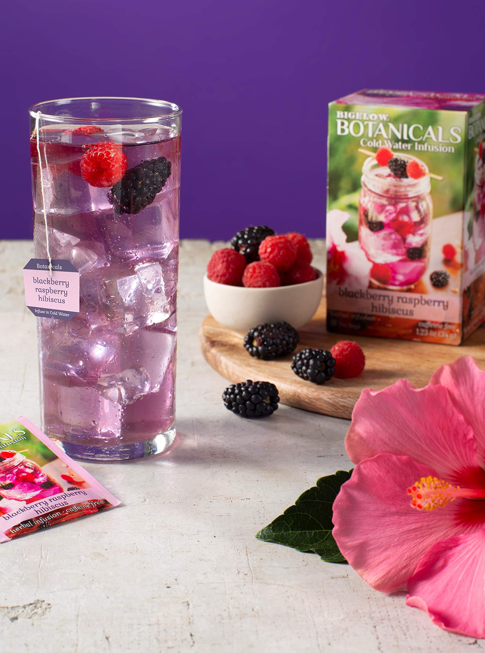 Bigelow Botanicals Cold Water Infusion Blackberry Raspberry Hibiscus Herbal Tea Bags - Caffeine Free, 18 Count (Pack of 1) - Perfect for Iced Tea, Summer Drinks & Healthy Hydration