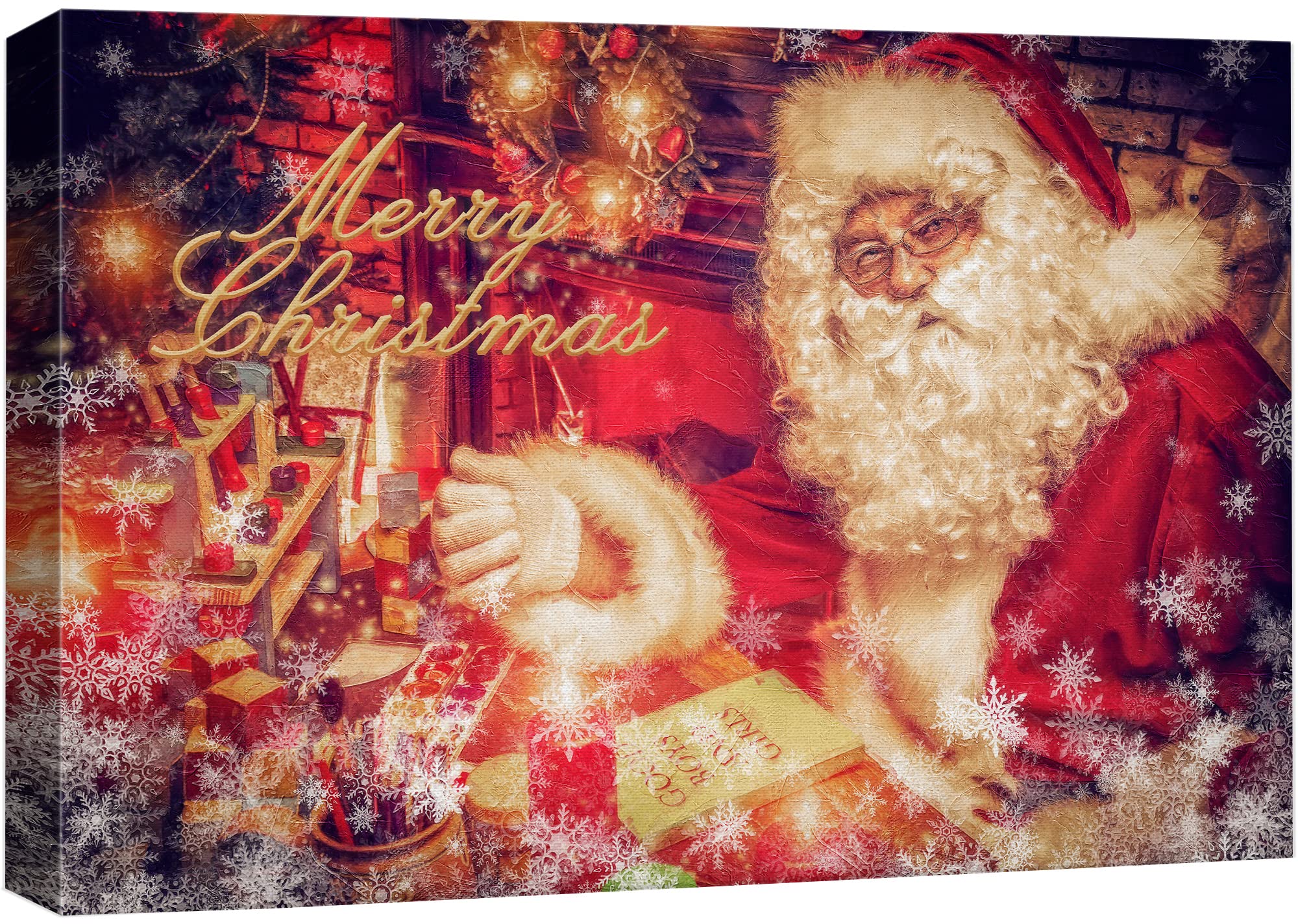 Wall26 Canvas Print - Merry Christmas Lights Santa Claus Holiday Decor, Modern Colorful Artwork for Living Room, Bedroom, Office (32x48 inches) - Perfect for Christmas Party Decorations, Home & Office Holiday Cheer