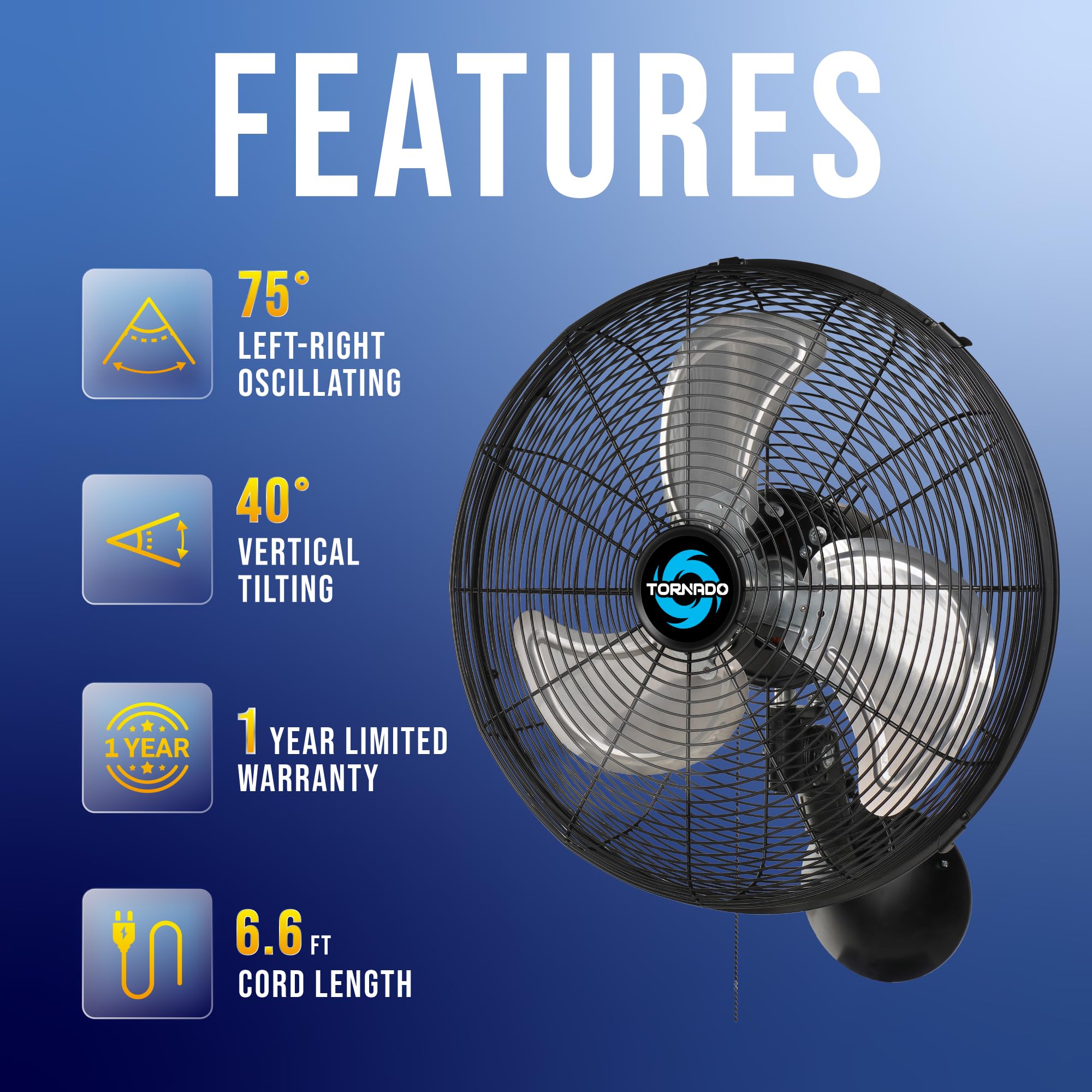 16 Inch High Velocity Wall Mount Fan - Heavy Duty Metal Oscillating Fan for Industrial, Commercial & Residential Use | UL Safety Certified | Perfect for Warehouses, Garages, Greenhouses & Home Cooling