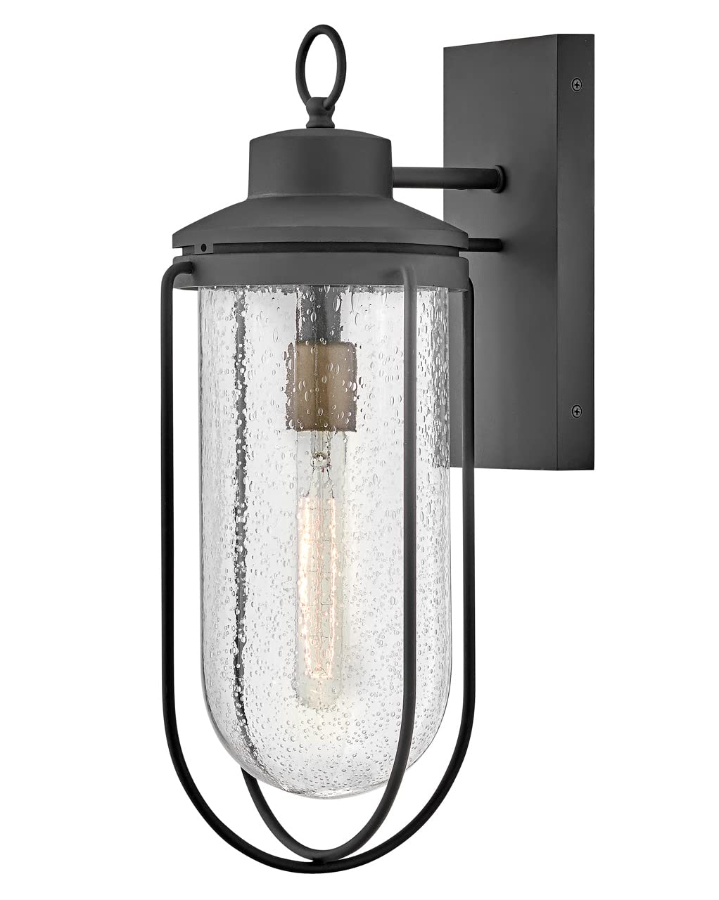 Lark Moby 82034MB Medium Outdoor Wall Lantern - Flush Mount Nautical Style with Large Loop Finial in Museum Black & Burnished Bronze - Perfect for Porch, Patio, and Coastal Home Decor