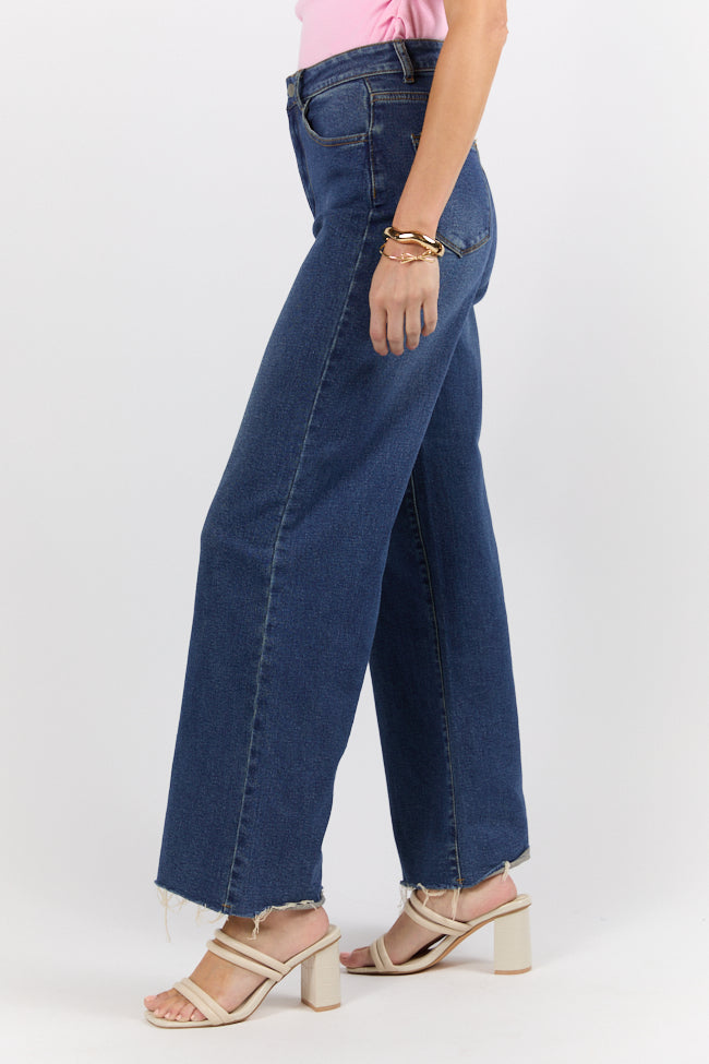 Kelsea Women's Dark Wash Wide Leg Jeans - High Waisted Stretch Denim Pants for Casual Wear & Everyday Outfits