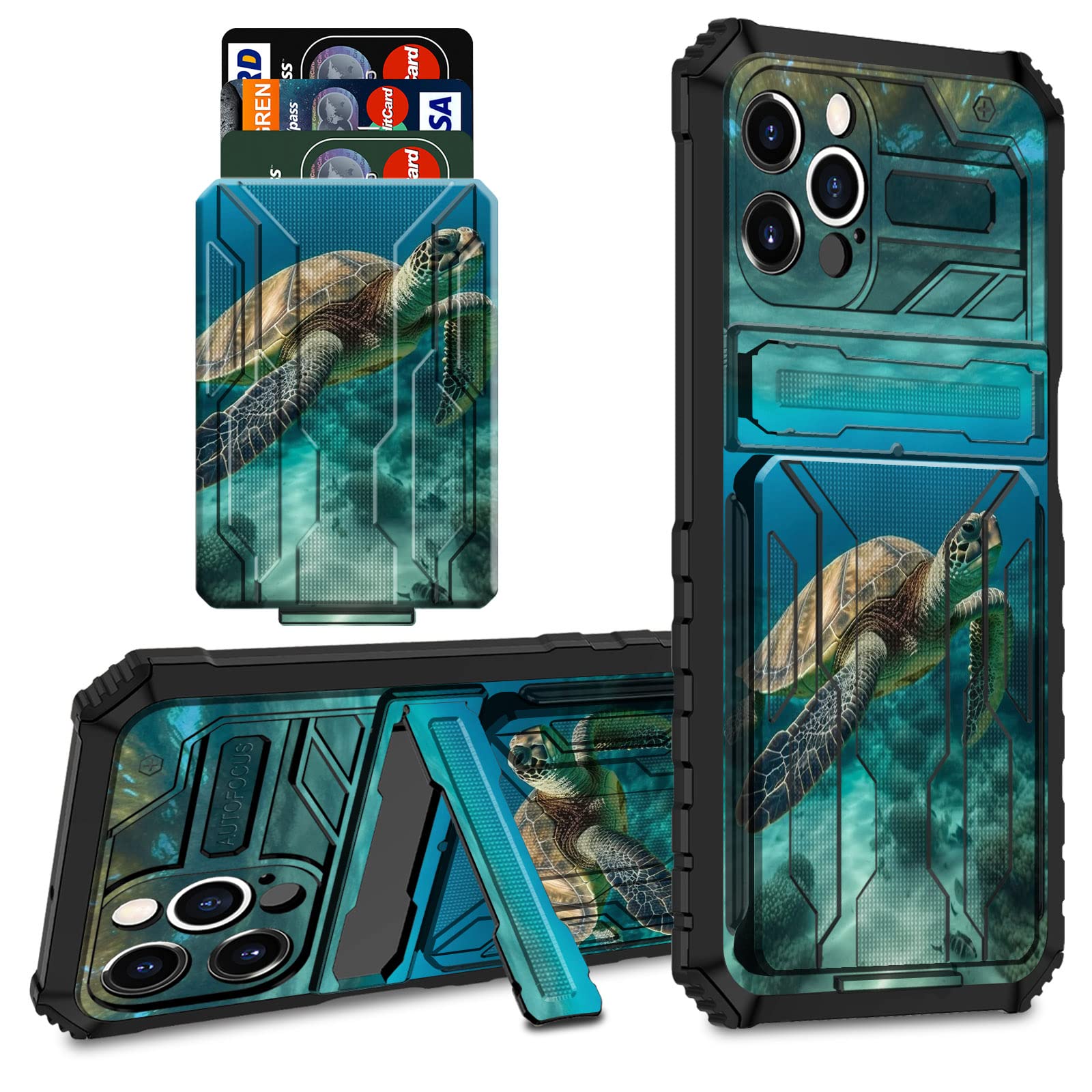 Shockproof iPhone 13 Pro Max Wallet Case with Credit Card Holder & Kickstand - Dual Layer Hard PC & Soft TPU Protective Cover for 6.7