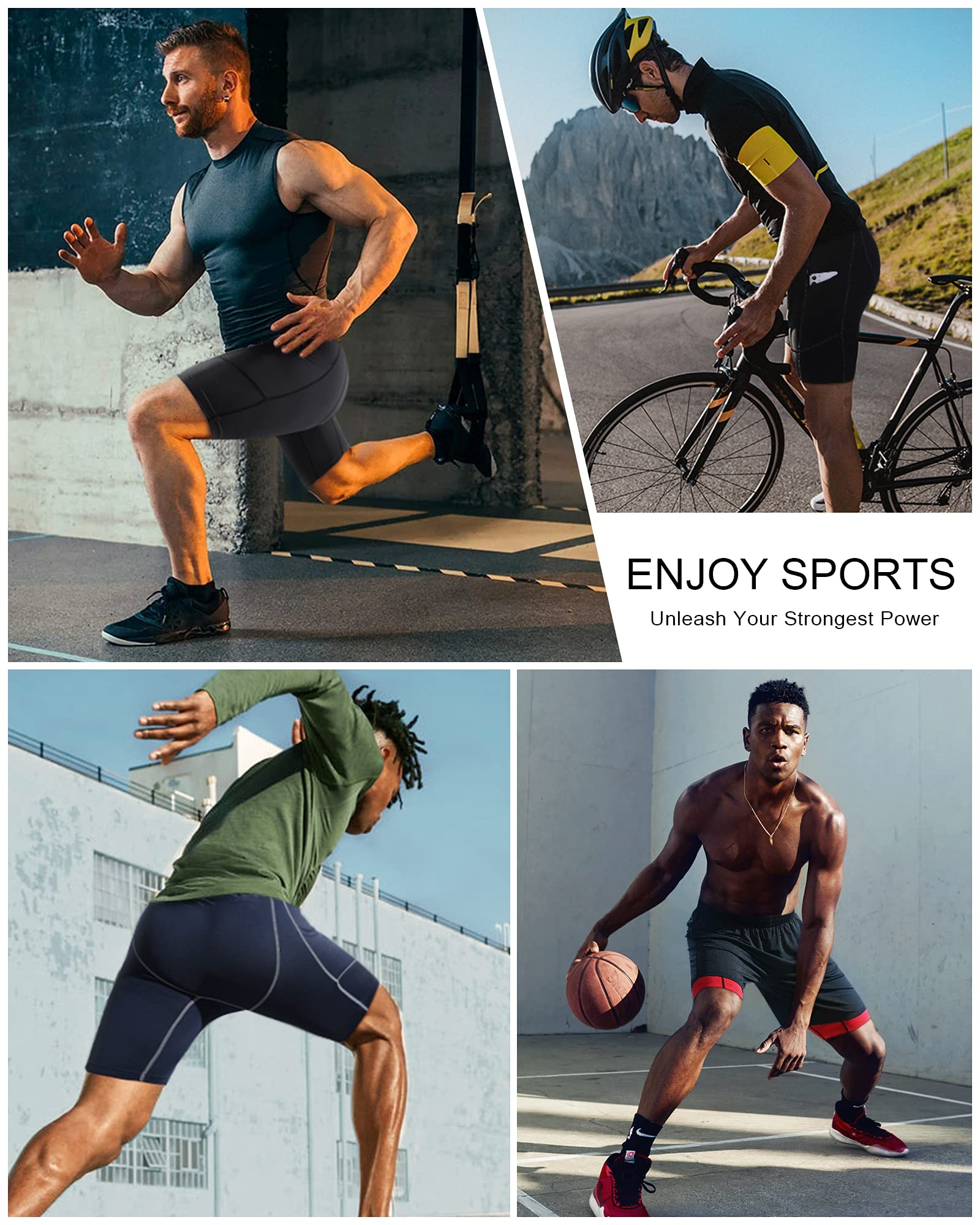Roadbox Men's Running Compression Shorts 2-Pack or 3-Pack - Breathable Spandex Workout Shorts with Pockets for Gym, Basketball & Athletic Training - Perfect for Running, Cycling & Sports Activities
