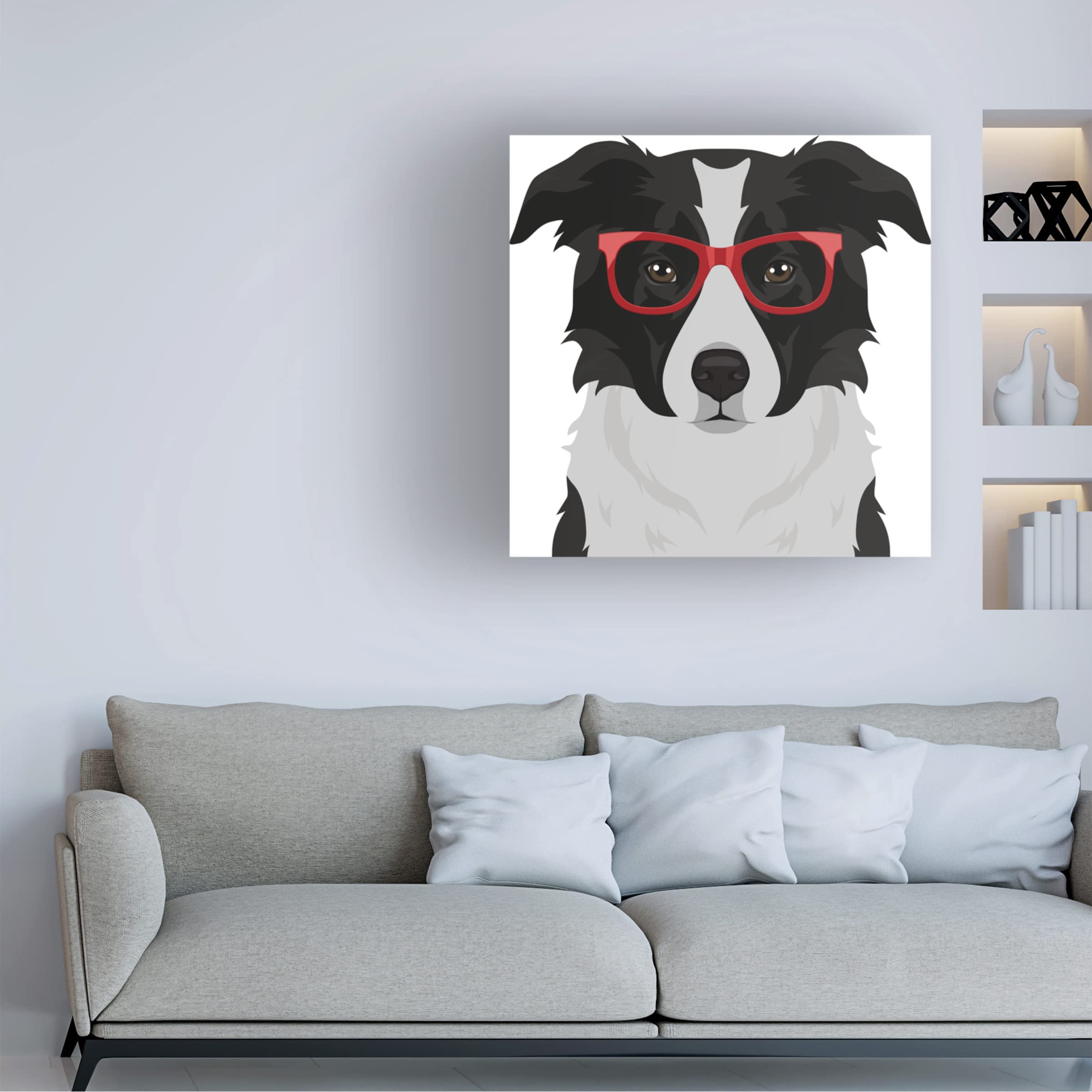 Border Collie Wearing Hipster Glasses Canvas Wall Art - Modern Dog Portrait Painting for Living Room, Bedroom & Office Decor - Funny Pet Lover Gift Idea