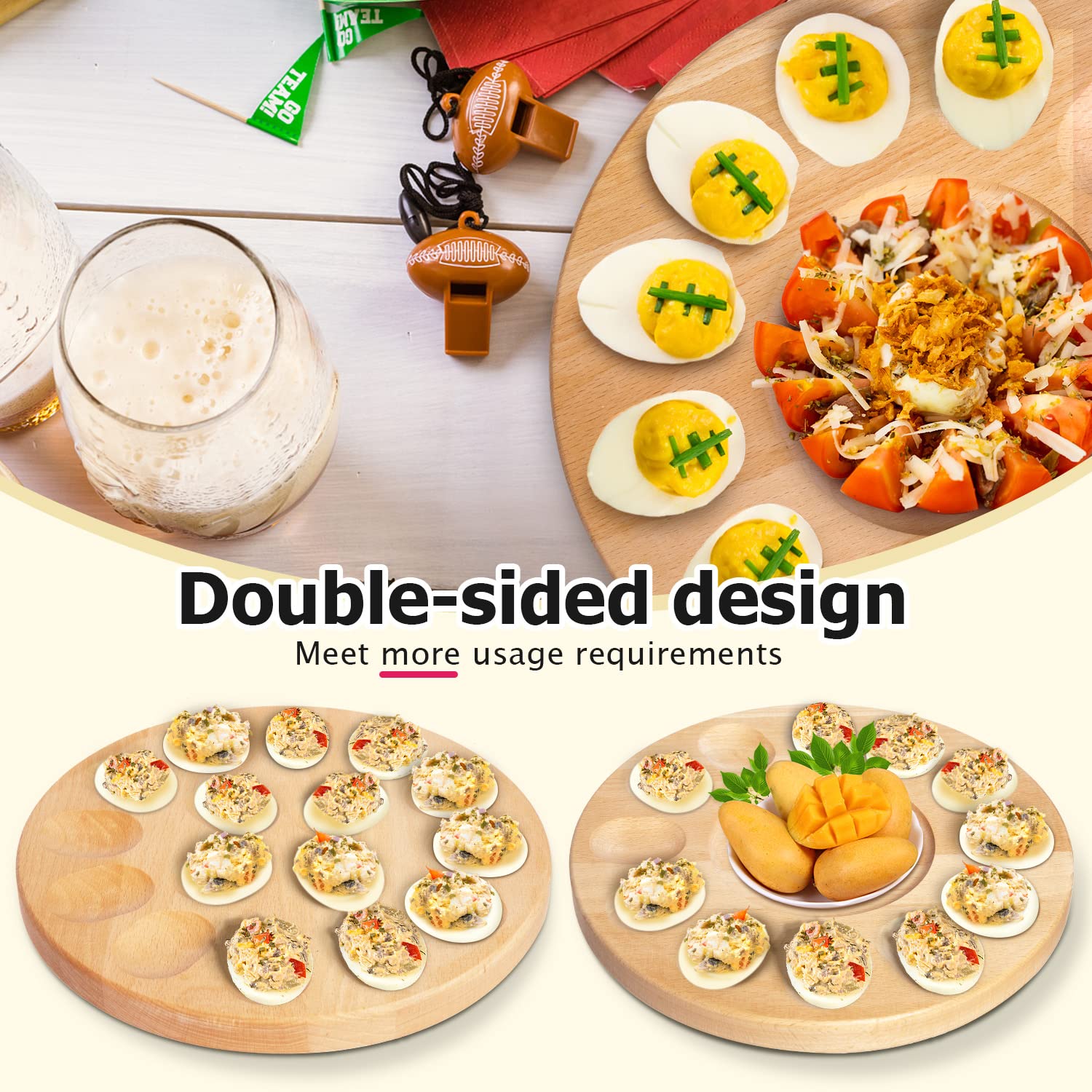AceList Reversible Wood Deviled Egg Platter with Lid - Charcuterie Serving Board & Egg Holder - Countertop Refrigerator Organizer for Easter, Thanksgiving & Holiday Parties (Perfect for Entertaining, Potlucks & Family Gatherings)