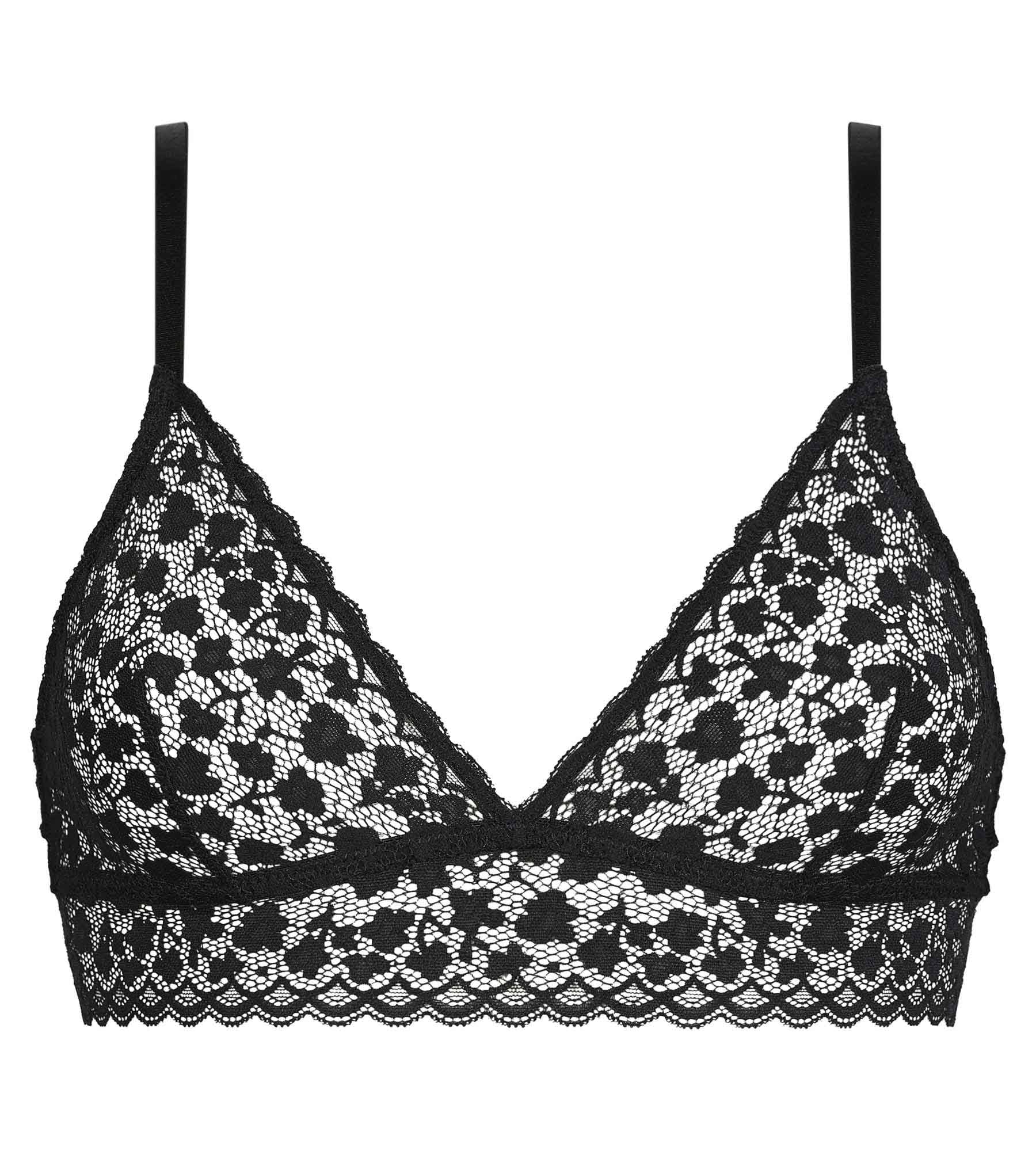 Black Floral Daisy Lace Triangle Bralette - Comfortable Wireless Bralette for Women, Perfect for Everyday Wear, Yoga, and Lounge