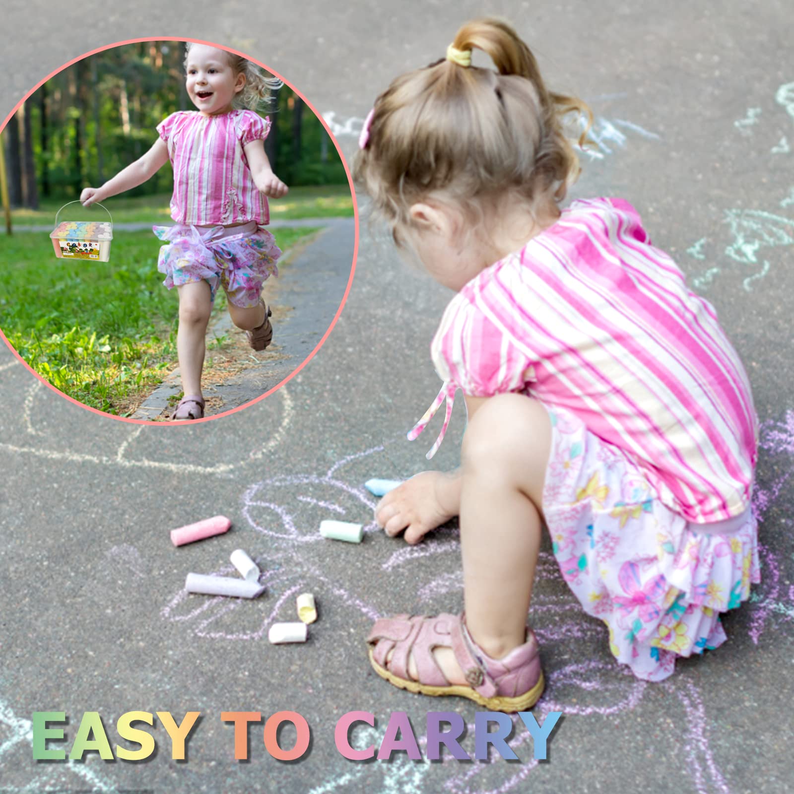 Washable Jumbo Sidewalk Chalk Set - 52 Pieces in 7 Vibrant Colors for Kids & Adults | Non-Toxic Outdoor & Classroom Chalkboard Paint | Perfect for Birthday Parties, School Activities & Driveway Art