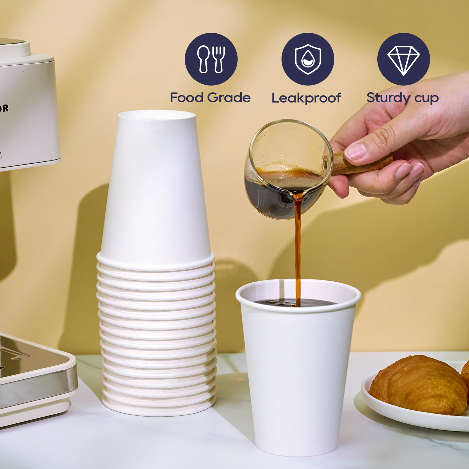 LITOPAK 1000 Pack 12 oz White Disposable Paper Cups - Bulk Hot Coffee Cups for Office, School, Restaurant & Cafe Use - Perfect for Coffee, Tea, Hot Chocolate and Party Beverages