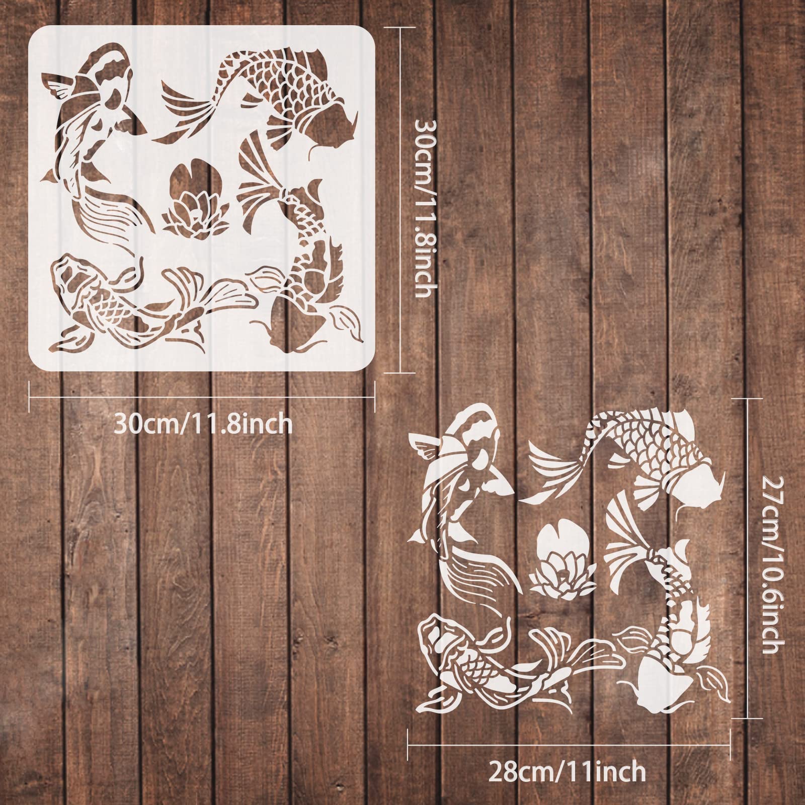 FINGERINSPIRE Koi Lotus DIY Stencils for Wall Painting - 11.8x11.8 Inch Reusable Mylar Template for Carp Fish Drawing, Chalk Signs, and Art Crafts - Perfect for Home Decor, Window Designs, and DIY Painting Projects