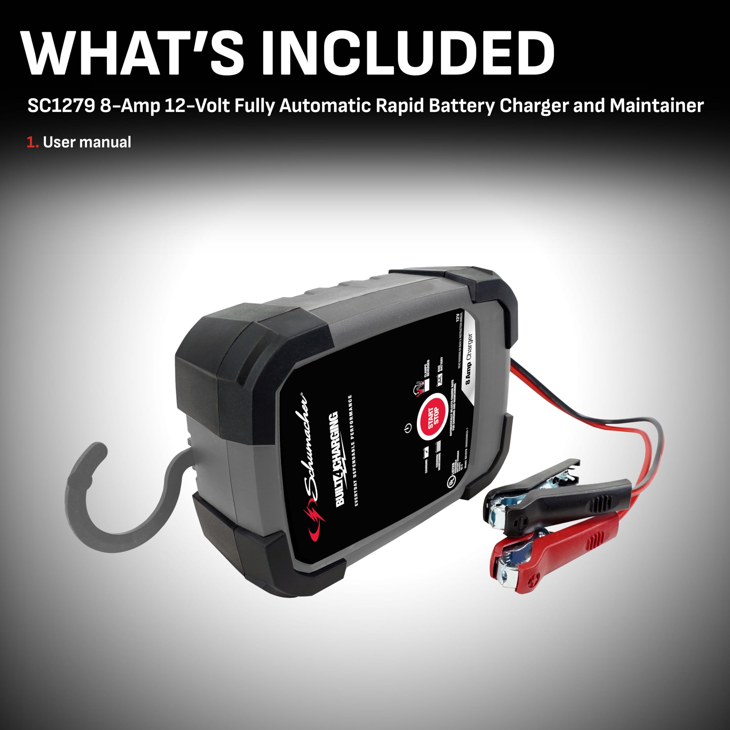 Schumacher SC1279 8A 12V Rapid Battery Charger for Cars, Trucks, SUVs - Fast Charging & Maintenance Mode - Perfect for Home Garage, Road Trips & Emergency Vehicle Jump Starts