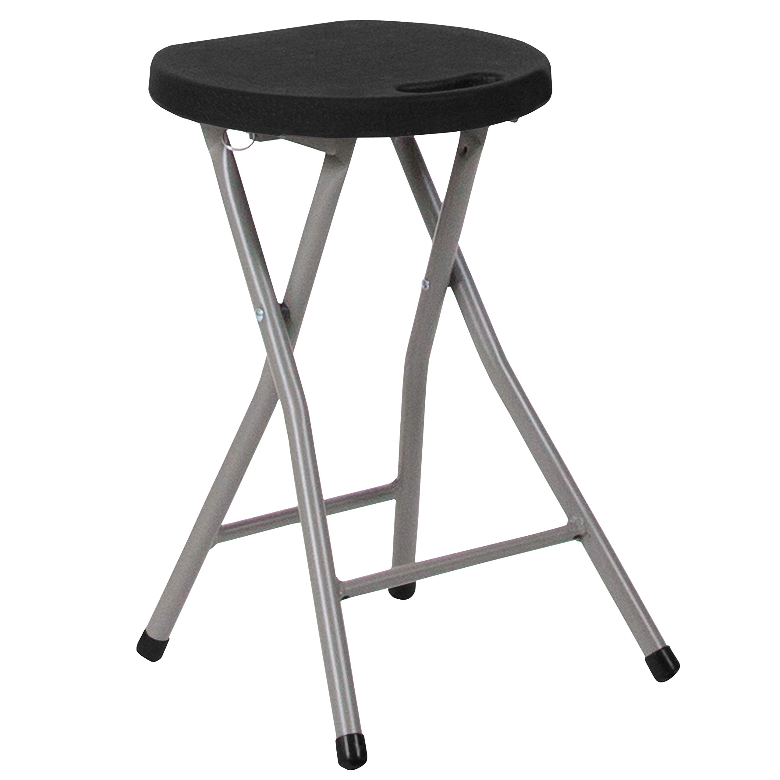 EMMA & OLIVER 2 Pack Foldable Portable Stool - Lightweight Black Plastic Seat with Titanium Gray Frame - Perfect for Camping, Fishing, Picnics & Outdoor Events